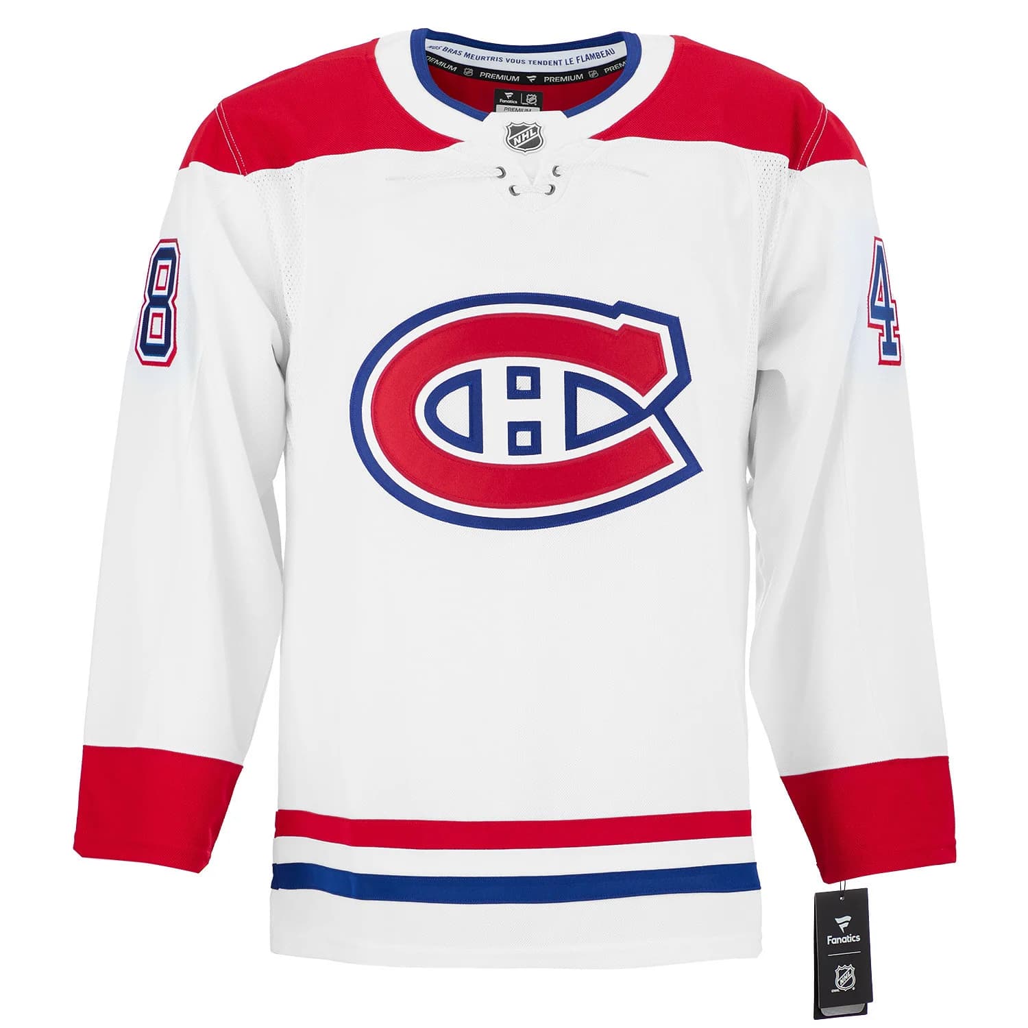 Lane Hutson Signed Montreal Canadiens White Fanatics Premium Jersey Lane Hutson Jersey lane-hutson-white-premium, Montreal Canadiens, view 2, supplier stock photo