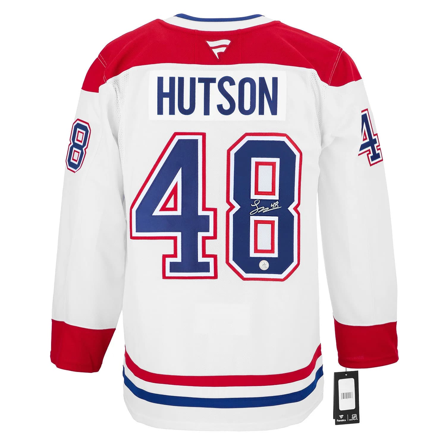 Lane Hutson Signed Montreal Canadiens White Fanatics Premium Jersey Lane Hutson Jersey lane-hutson-white-premium, Montreal Canadiens, supplier stock photo