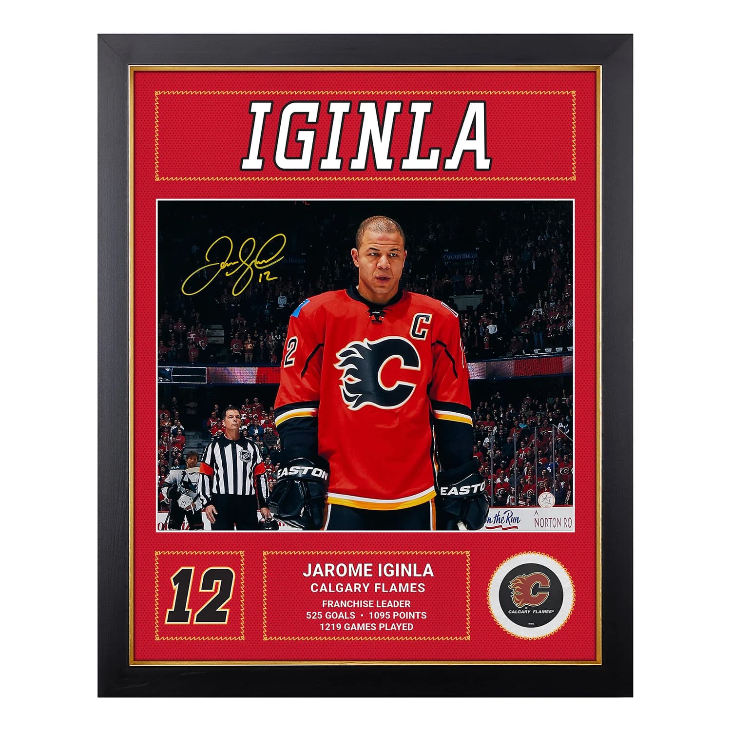 Jarome Iginla Autographed Calgary Flames Uniform Graphic 26x32 Frame Jarome Iginla Jersey 26x32-uniform-graphic-frame, Calgary Flames, supplier stock photo