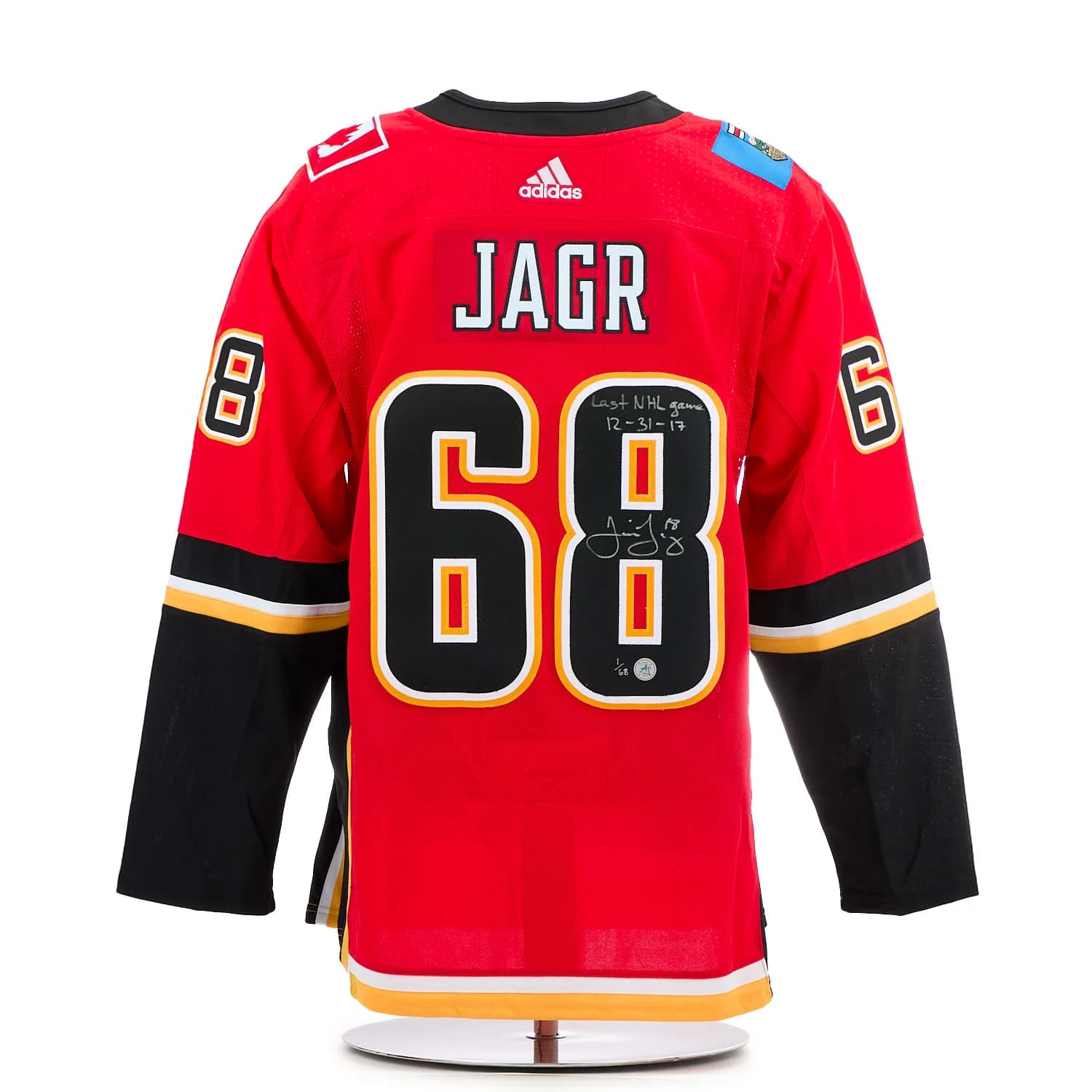 Jaromir Jagr Calgary Flames Signed & Dated Final Game adidas Jersey #1/68 Jaromir Jagr Jersey jaromir-jagr-calgary-flames-dated-final, Calgary Flames, supplier stock photo