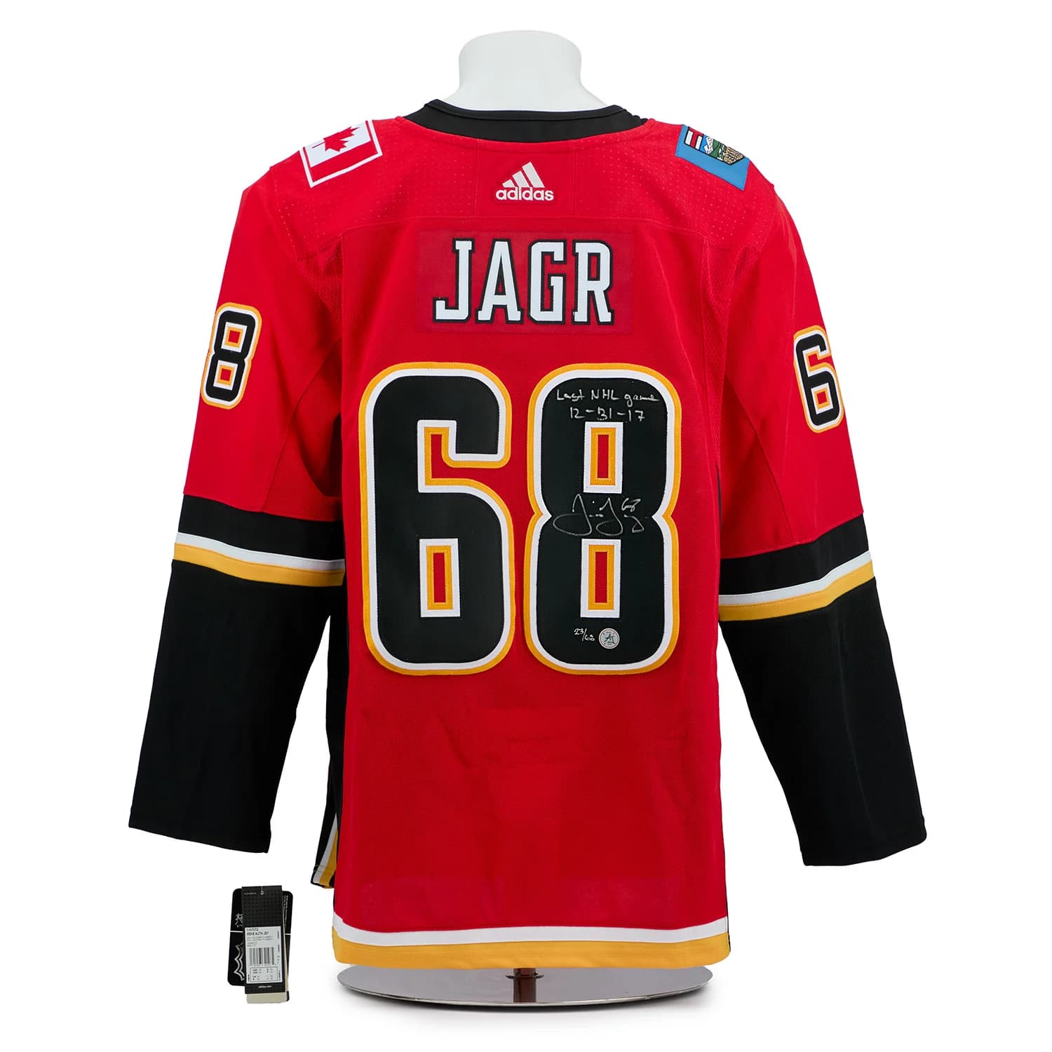 Jaromir Jagr Calgary Flames Signed & Dated Final NHL Game adidas Jersey #23/68 Jaromir Jagr Jersey jaromir-jagr-calgary-flames-dated-final, Calgary Flames, supplier stock photo