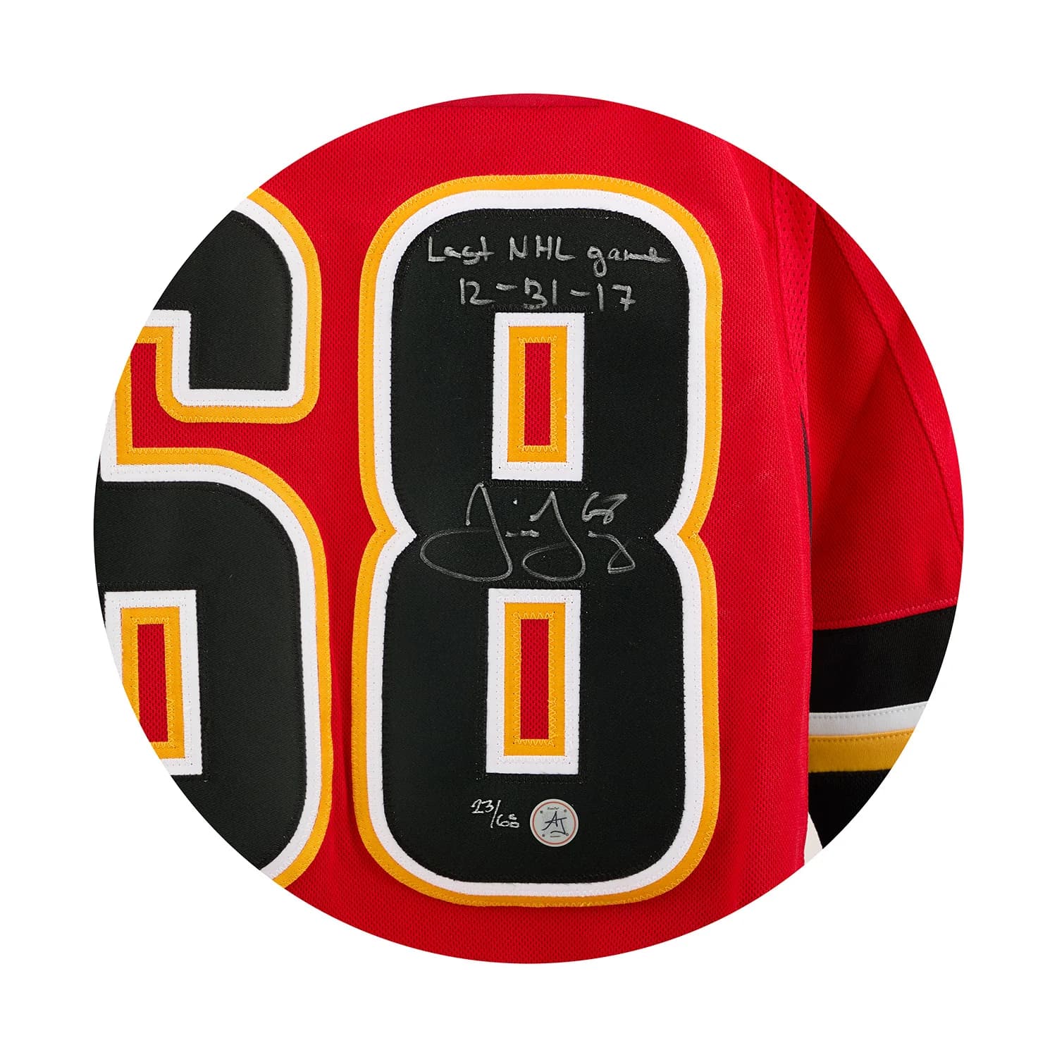 Jaromir Jagr Calgary Flames Signed & Dated Final NHL Game adidas Jersey #23/68 Jaromir Jagr Jersey jaromir-jagr-calgary-flames-dated-final, Calgary Flames, view 3, supplier stock photo
