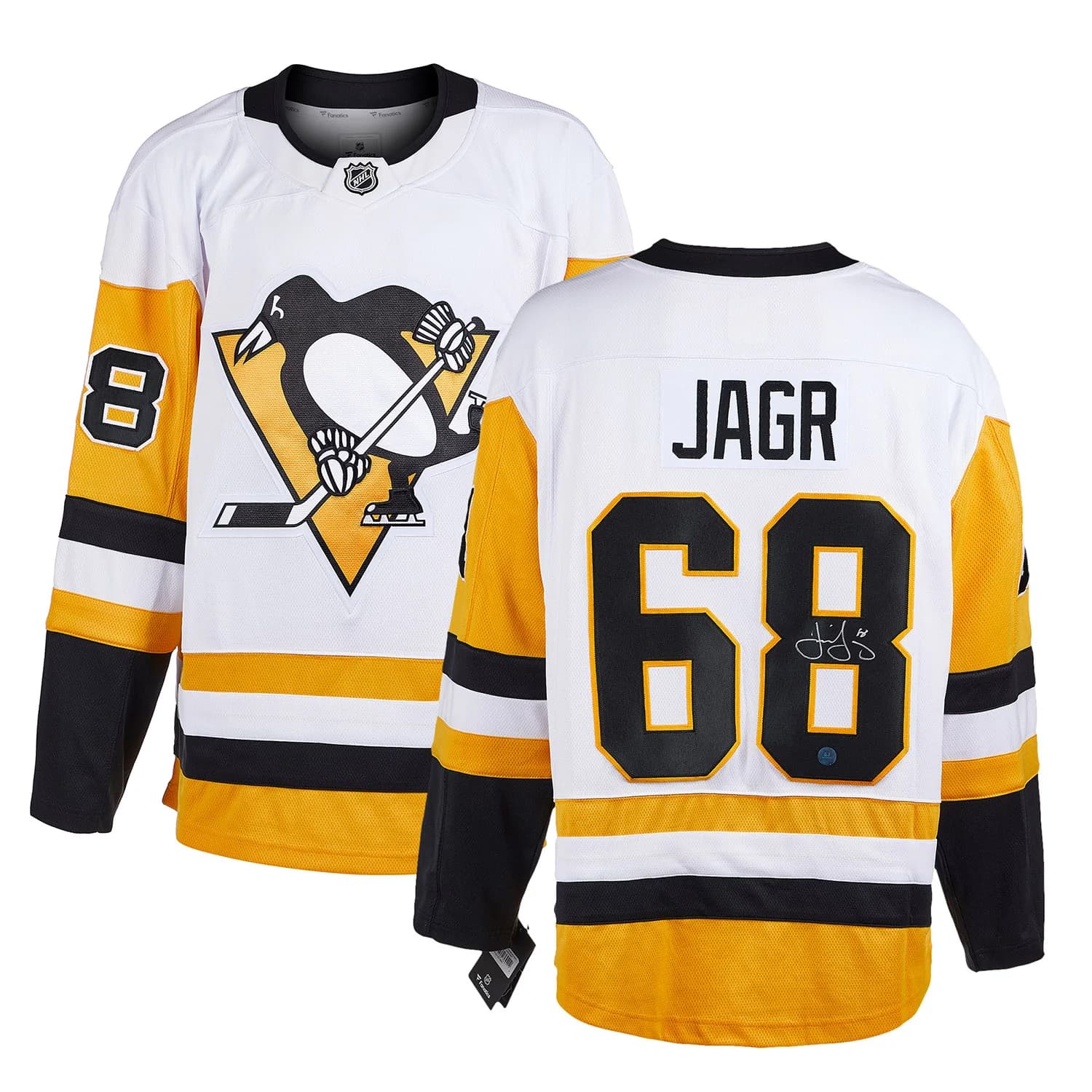 Jaromir Jagr Signed Pittsburgh Penguins White Fanatics Breakaway Jersey Jaromir Jagr Jersey white-breakaway, Pittsburgh Penguins, view 3, supplier stock photo