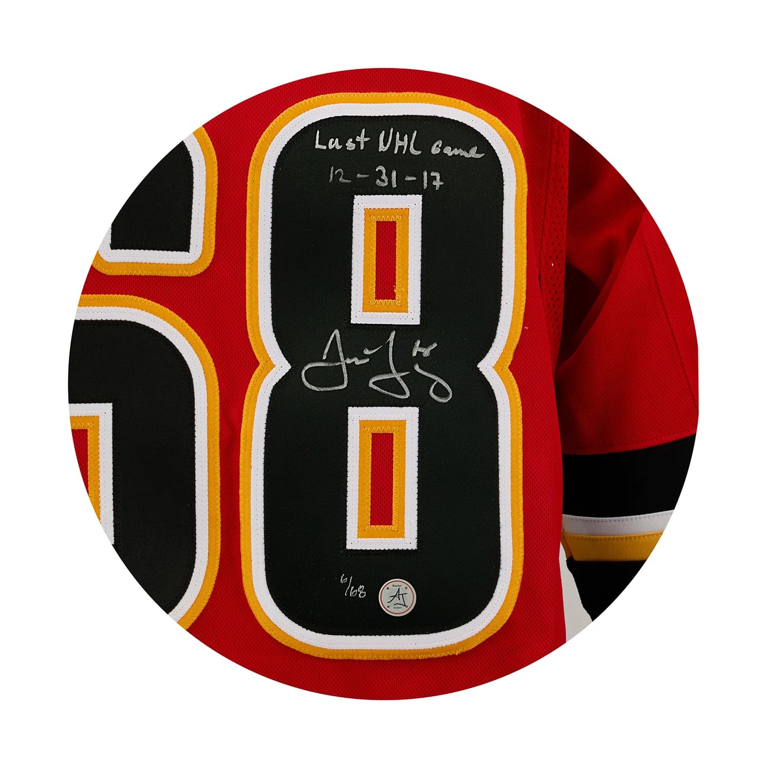 Jaromir Jagr Calgary Flames Signed & Dated Final NHL Game adidas Jersey #6/68 Jaromir Jagr Jersey jaromir-jagr-calgary-flames-dated-final, Calgary Flames, view 3, supplier stock photo