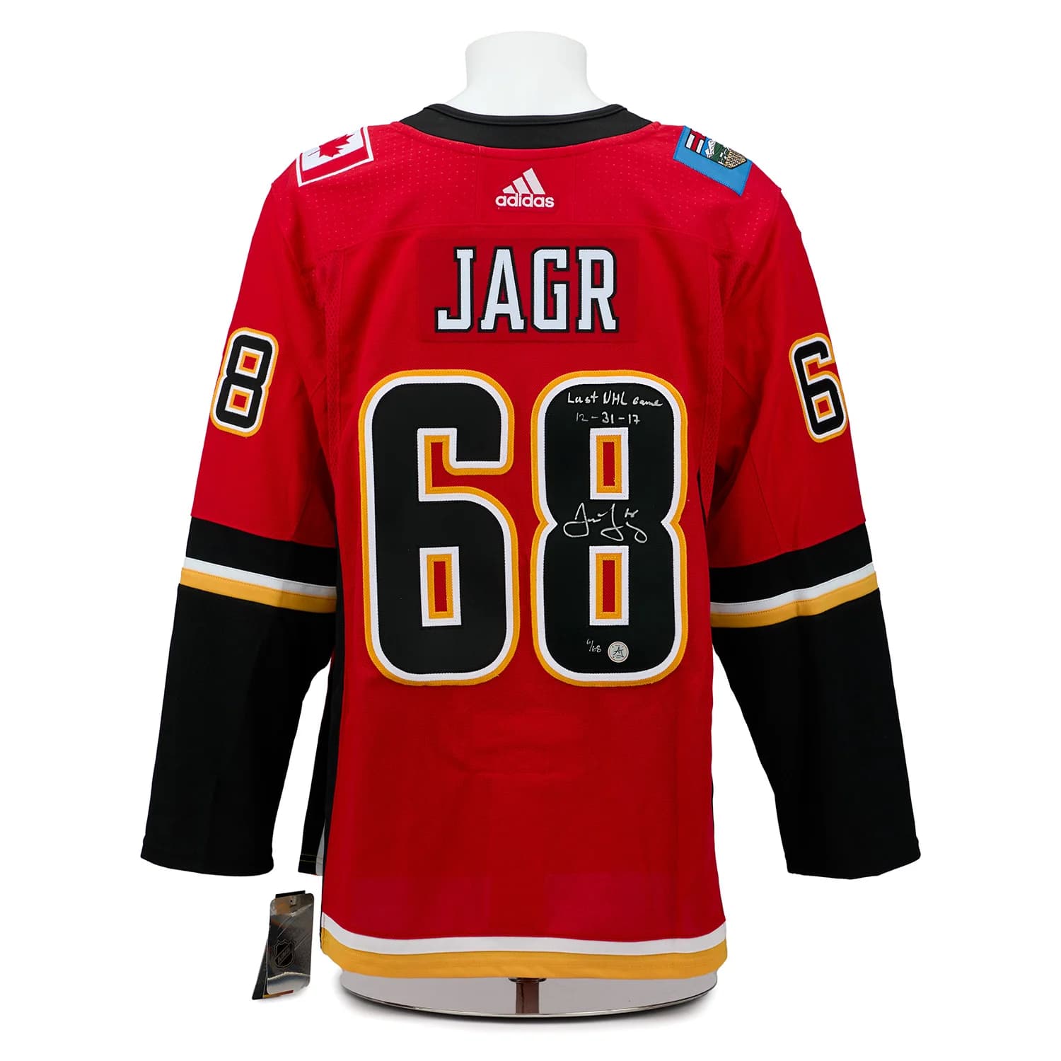 Jaromir Jagr Calgary Flames Signed & Dated Final NHL Game adidas Jersey #6/68 Jaromir Jagr Jersey jaromir-jagr-calgary-flames-dated-final, Calgary Flames, supplier stock photo