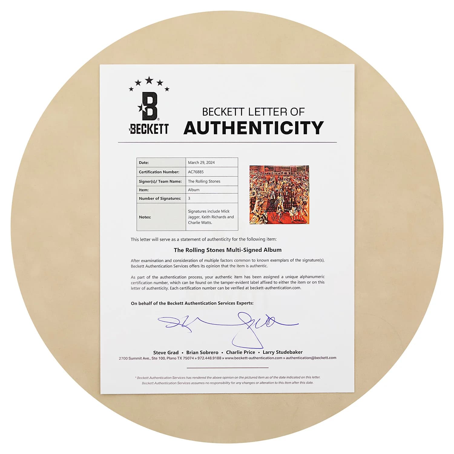 Mick Jagger, Keith Richards & Charlie Watts Signed Rolling Stones Album Beckett COA Other mick-jagger-keith-richards-charlie-watts, view 3, supplier stock photo