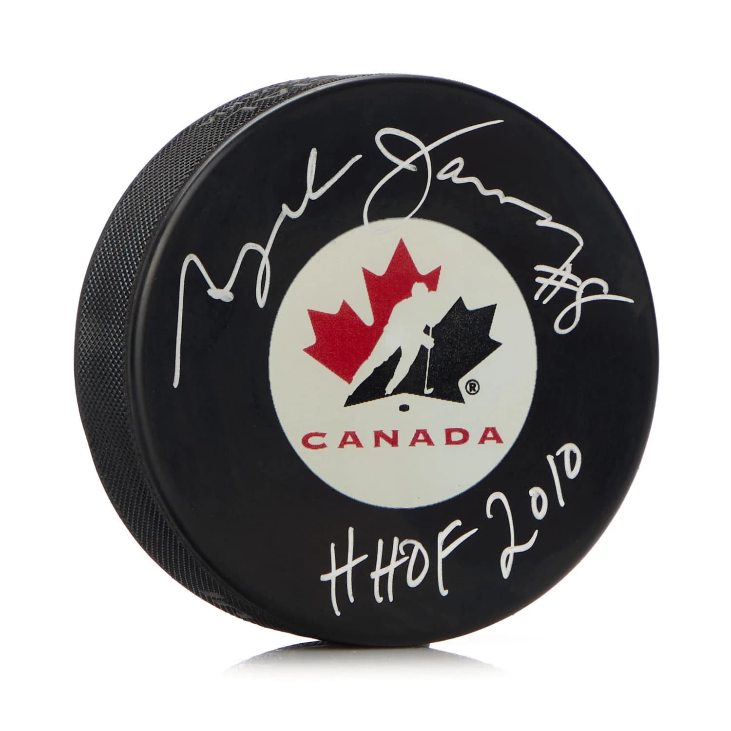 Angela James Autographed Team Canada Hockey Puck with HOF Note Angela James Puck team-canada-hockey-hof-note, supplier stock photo