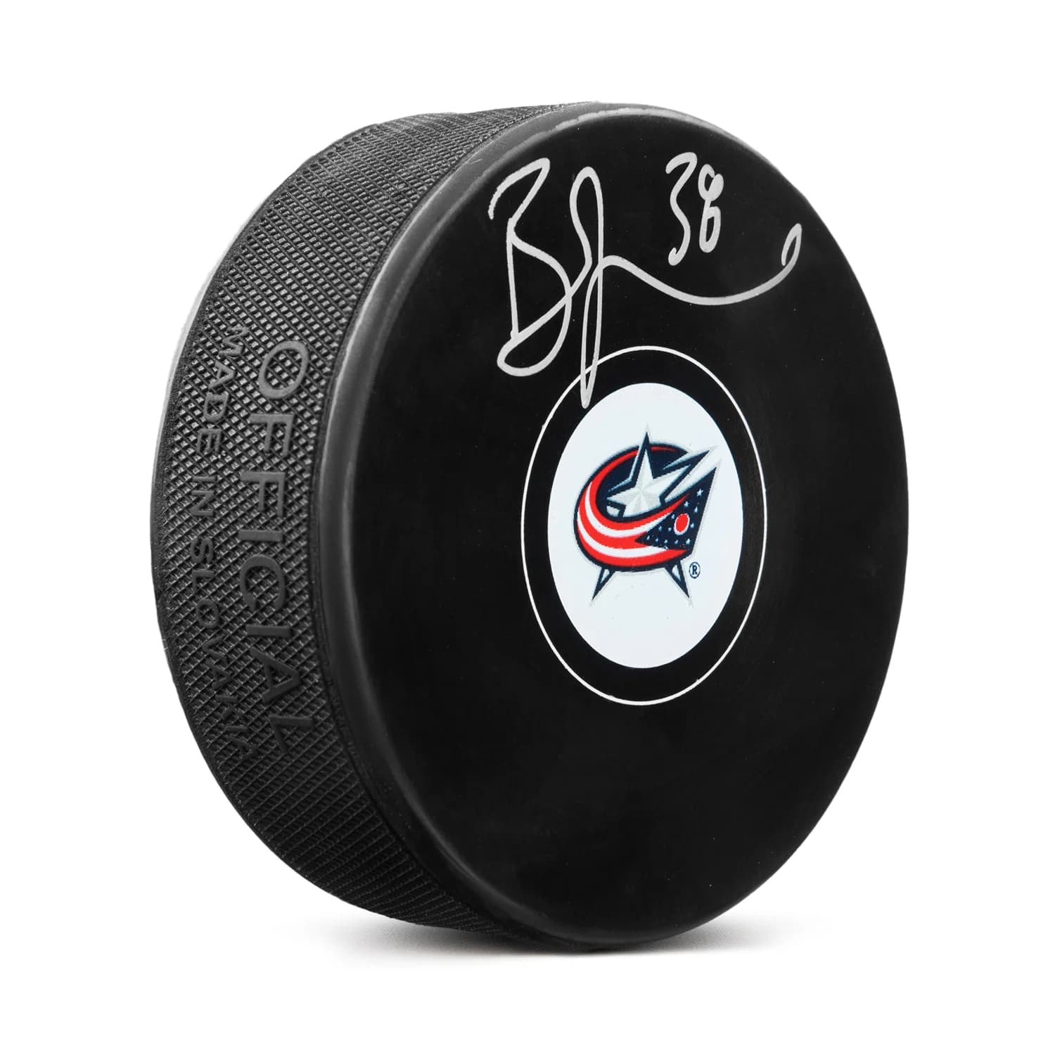 Boone Jenner Autographed Columbus Blue Jackets Hockey Puck Boone Jenner Puck hockey, Columbus Blue Jackets, supplier stock photo