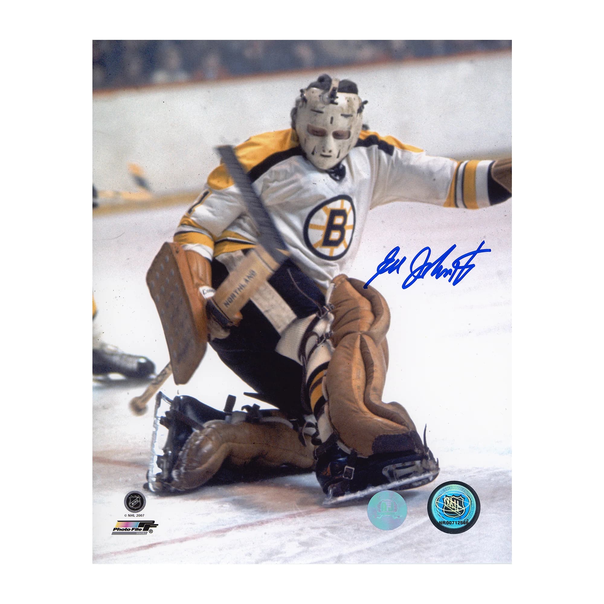 Ed Johnston Autographed Boston Bruins Kick Save 8x10 Photo Ed Johnston Photo 8x10-kick-save, Boston Bruins, supplier stock photo