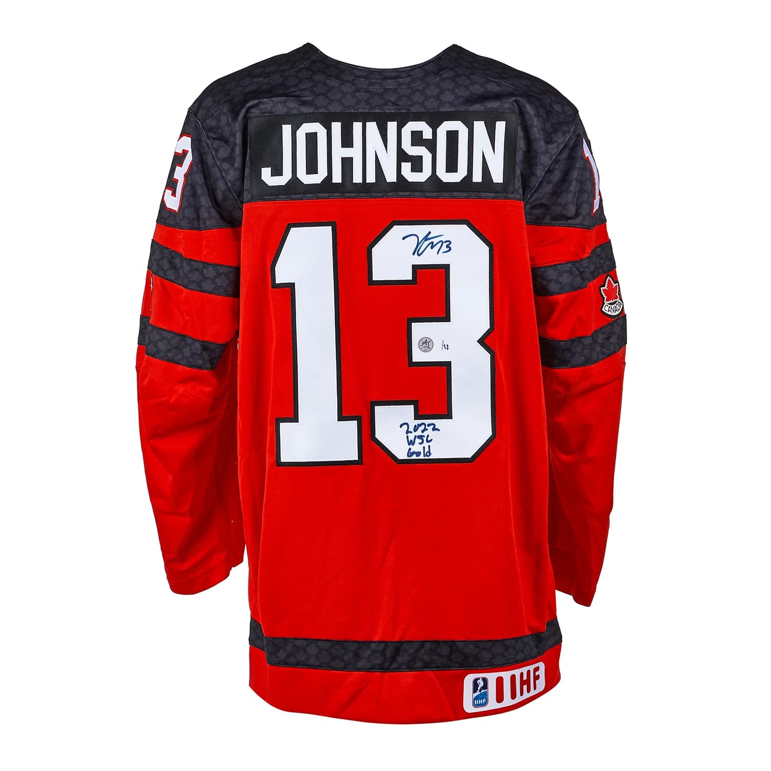 Kent Johnson Team Canada Signed & Inscribed '2022 WJC Gold' Nike Jersey /22 Kent Johnson Jersey team-canada-inscribed-2022-wjc-gold, supplier stock photo
