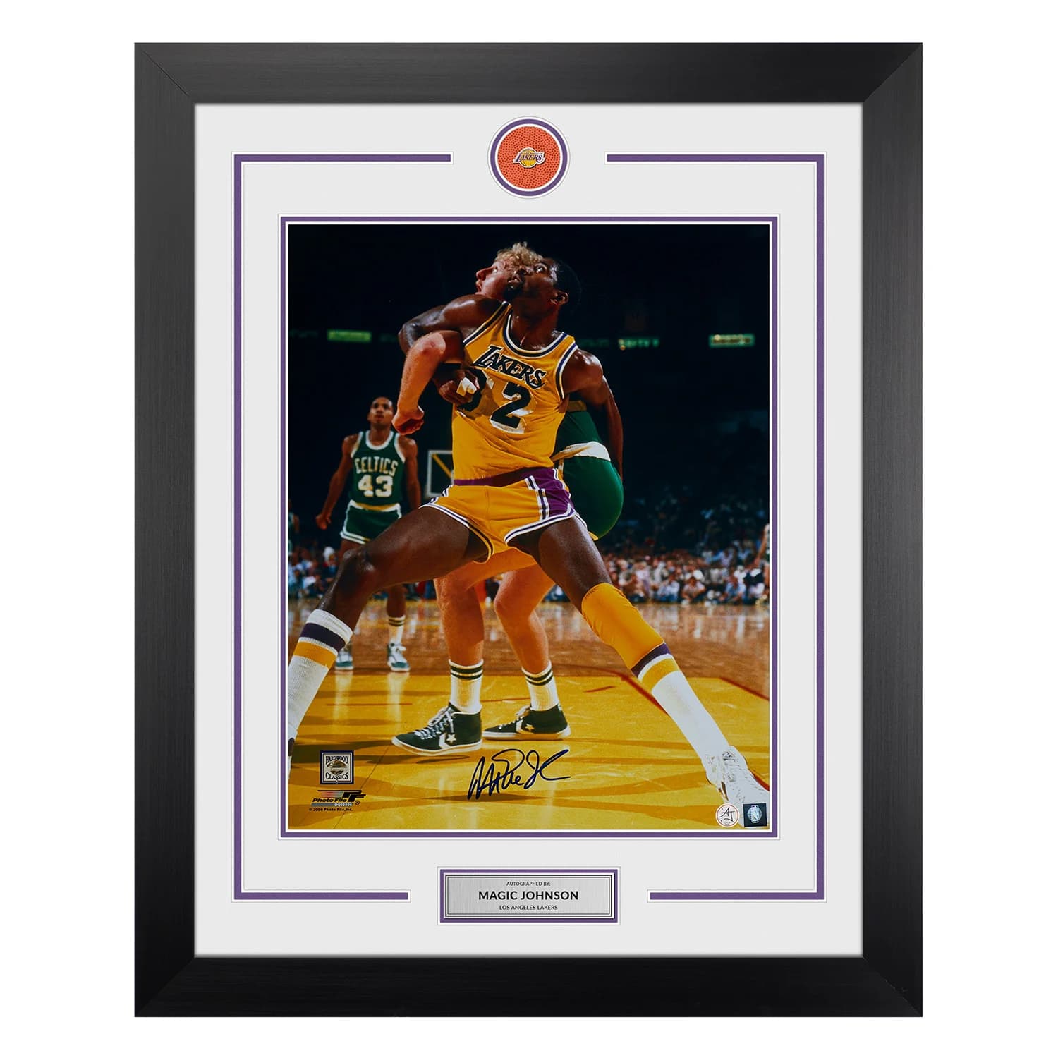 Magic Johnson Signed Los Angeles Lakers Basketball Logo 26x32 Frame Magic Johnson Ball 26x32-basketball-logo-frame, Los Angeles Lakers, supplier stock photo