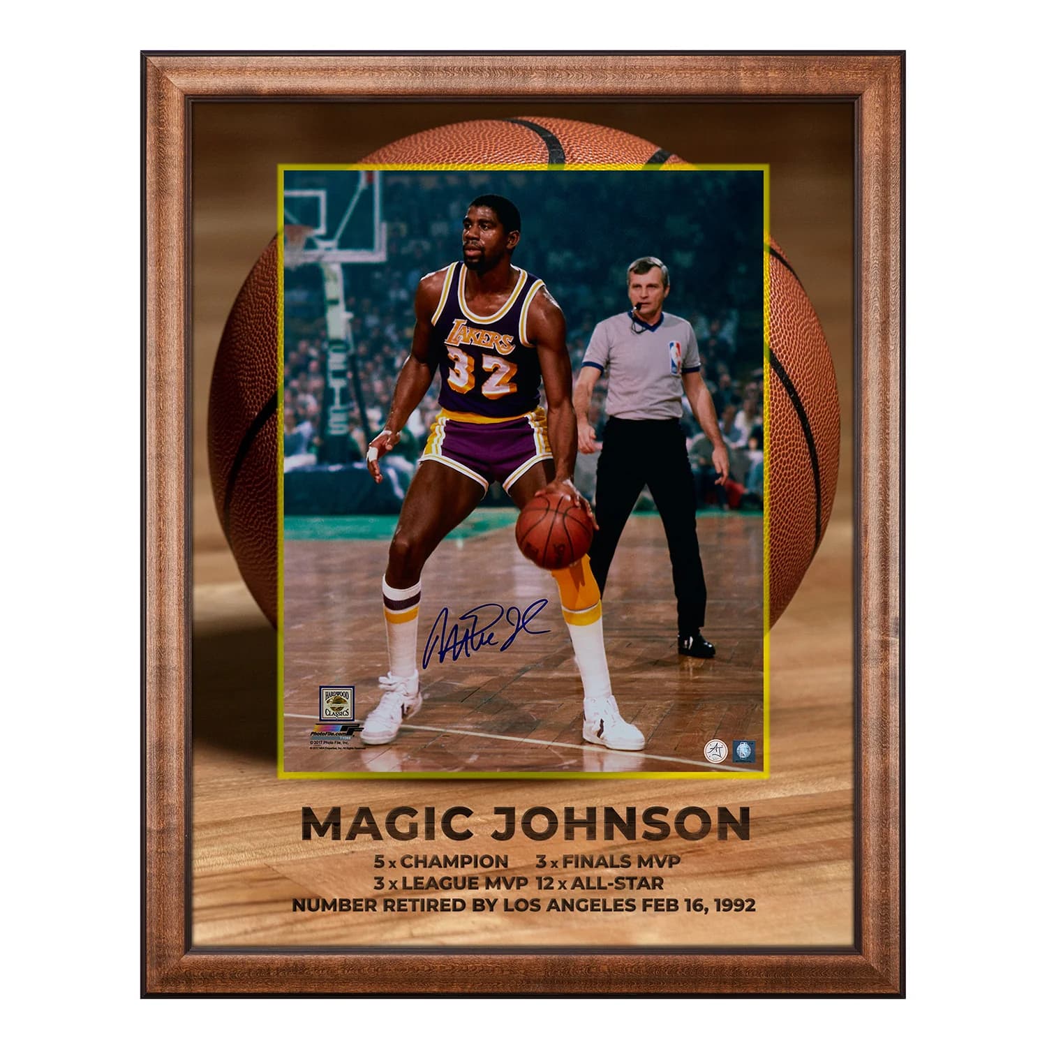 Magic Johnson Signed Los Angeles Lakers Basketball Graphic 26x32 Frame Magic Johnson Ball 26x32-basketball-graphic-frame, Los Angeles Lakers, supplier stock photo
