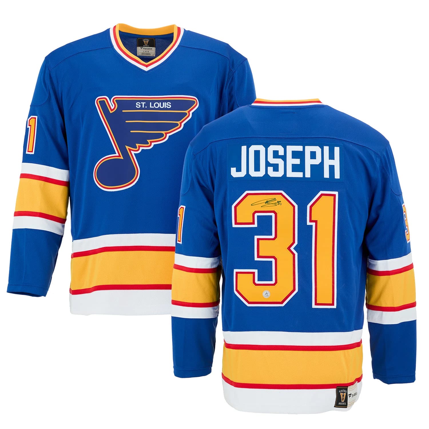 Curtis Joseph Autographed St Louis Blues Fanatics Throwback Jersey Curtis Joseph Jersey throwback, St. Louis Blues, supplier stock photo