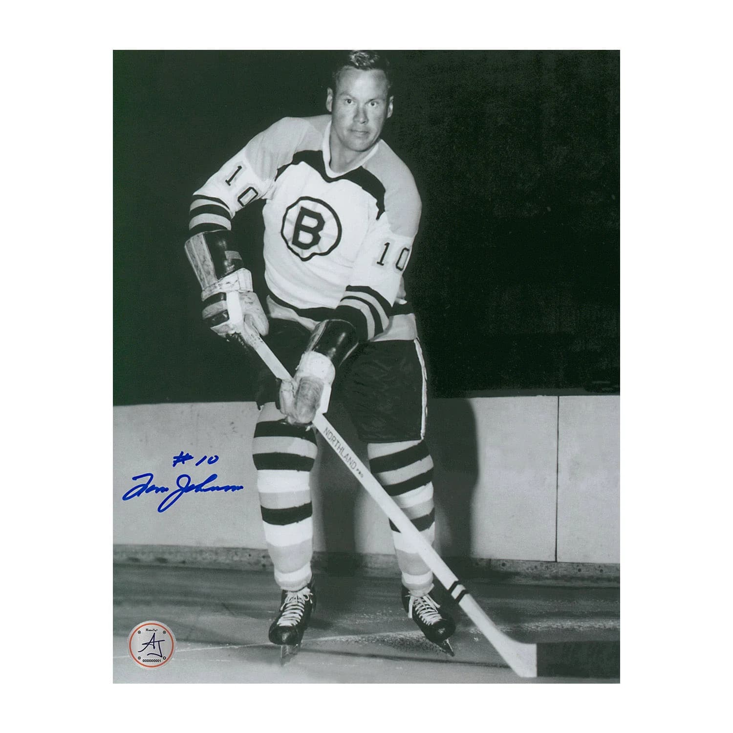 Tom Johnson Autographed Boston Bruins Black and White 8x10 Photo Tom Johnson Photo 8x10-black-white, Boston Bruins, supplier stock photo