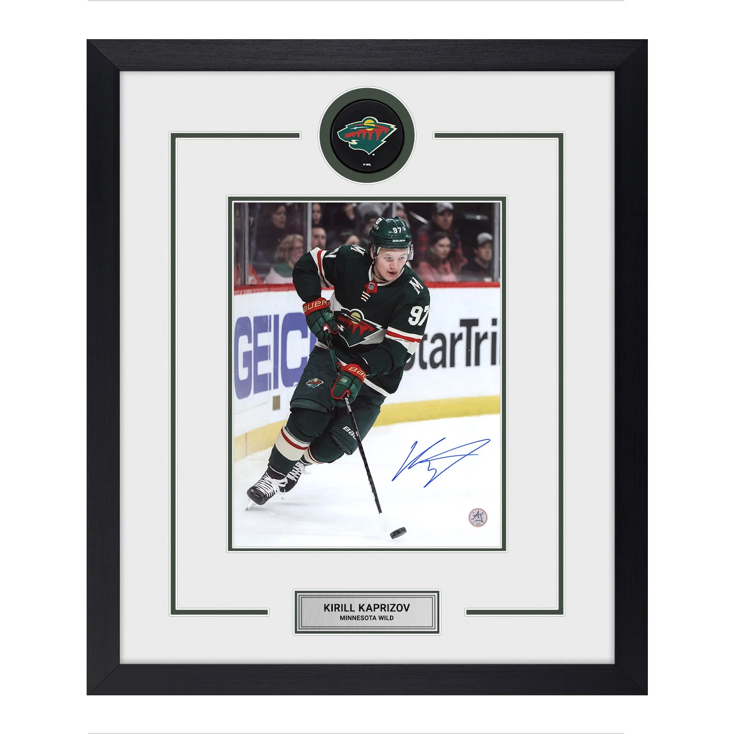 Kirill Kaprizov Autographed Minnesota Wild Puck Logo 23x27 Frame Kirill Kaprizov Puck 23x27-logo-frame, Minnesota Wild, supplier stock photo