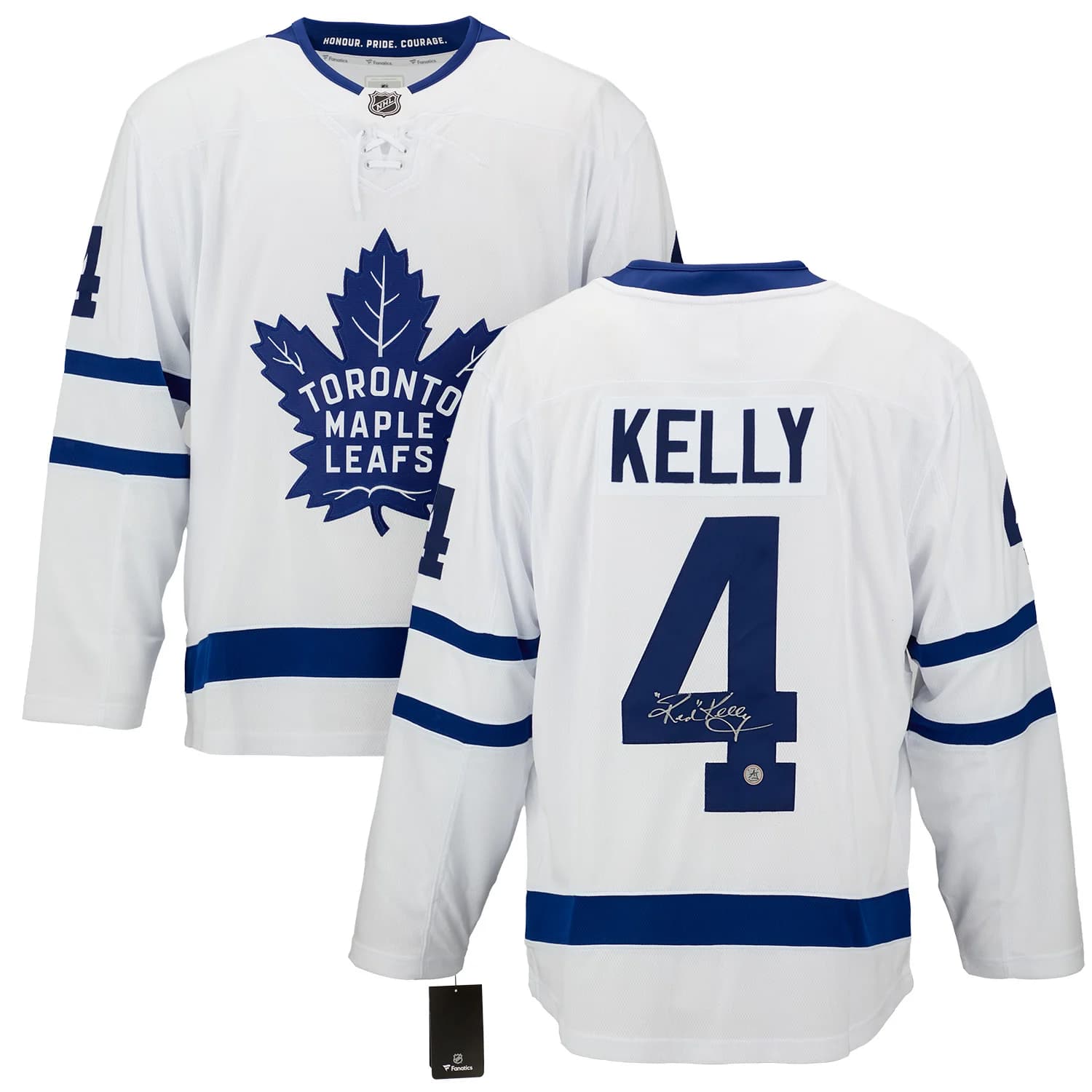 Red Kelly Signed Toronto Maple Leafs White Fanatics Breakaway Jersey Red Kelly Jersey white-breakaway, Toronto Maple Leafs, view 3, supplier stock photo