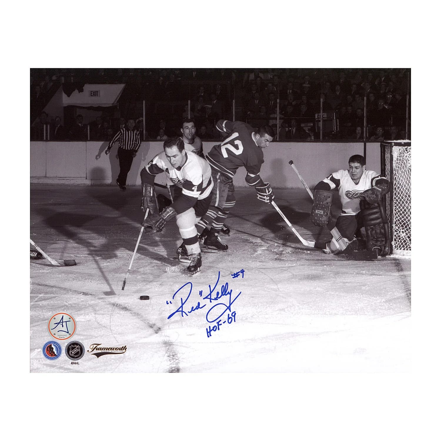 Red Kelly Signed Detroit Red Wings Black & White Action 8x10 Photo with Note Red Kelly Photo 8x10-black-white-action-note, Detroit Red Wings, supplier stock photo