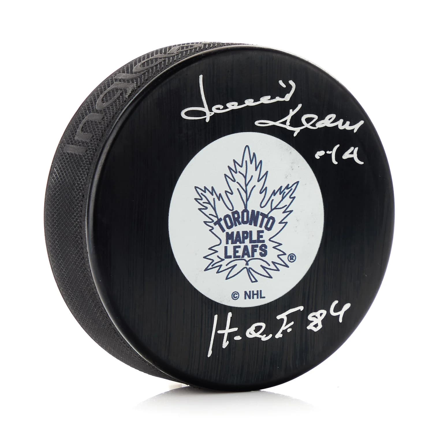 Dave Keon Signed Toronto Maple Leafs Hockey Puck with HOF Note Dave Keon Puck hockey-hof-note, Toronto Maple Leafs, supplier stock photo