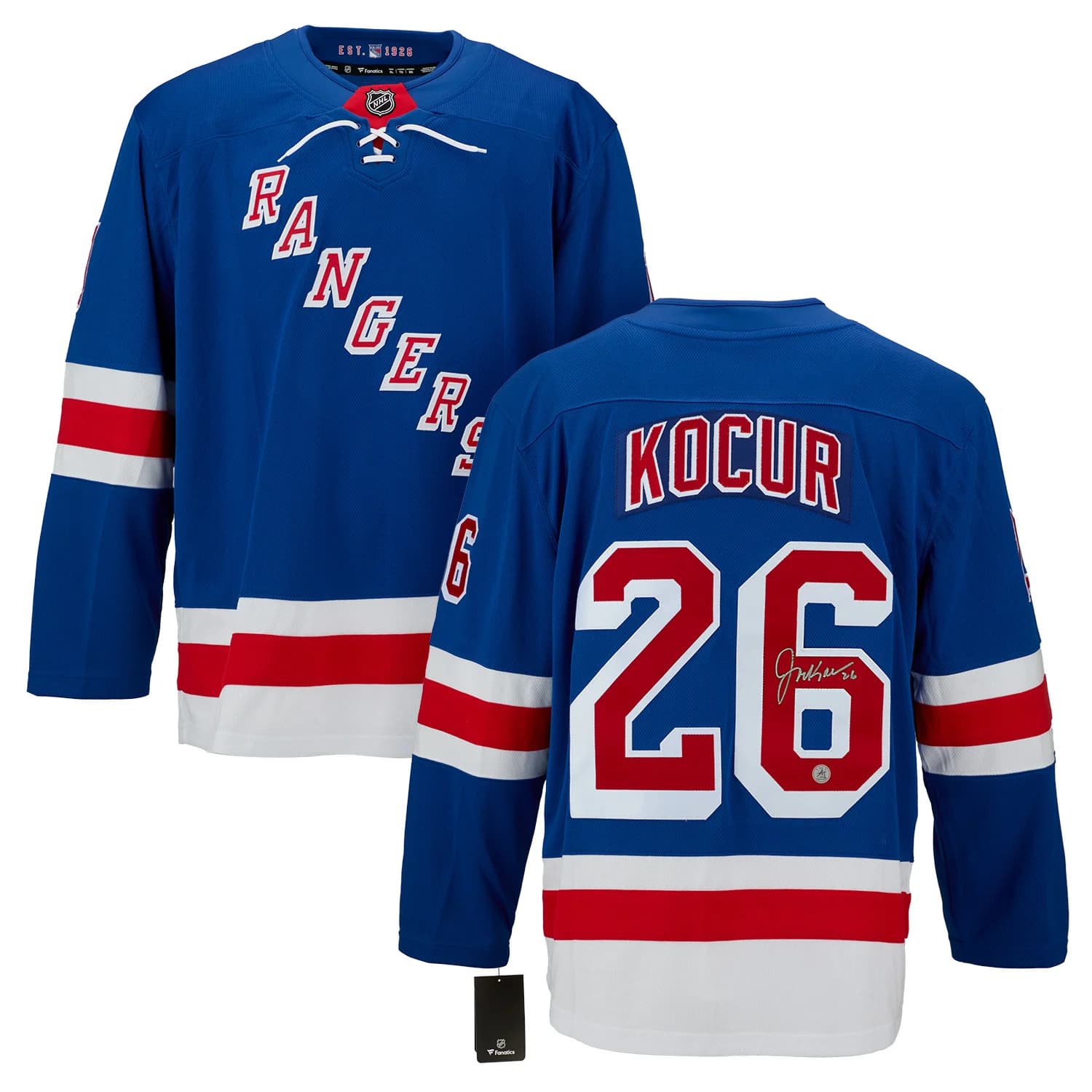 Joey Kocur Signed New York Rangers Fanatics Breakaway Jersey Joey Kocur Jersey breakaway, New York Rangers, view 3, supplier stock photo