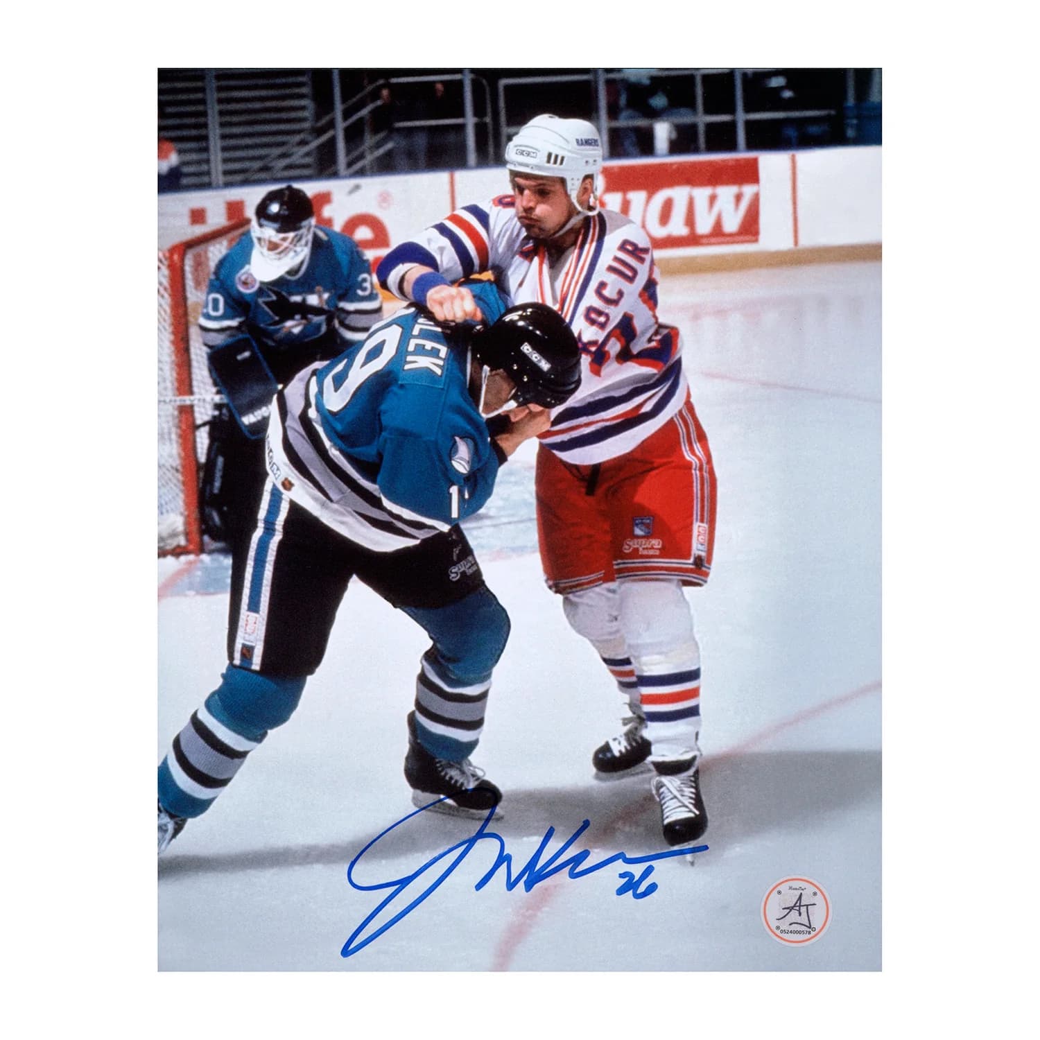 Joey Kocur Autographed New York Rangers Hockey Fight 8x10 Photo Joey Kocur Photo 8x10-hockey-fight, New York Rangers, supplier stock photo