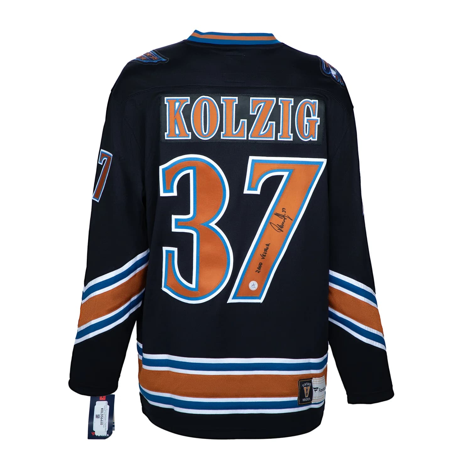 Olaf Kolzig Signed Washington Capitals Retro Fanatics Jersey with Vezina Note Olaf Kolzig Jersey retro-vezina-note, Washington Capitals, supplier stock photo