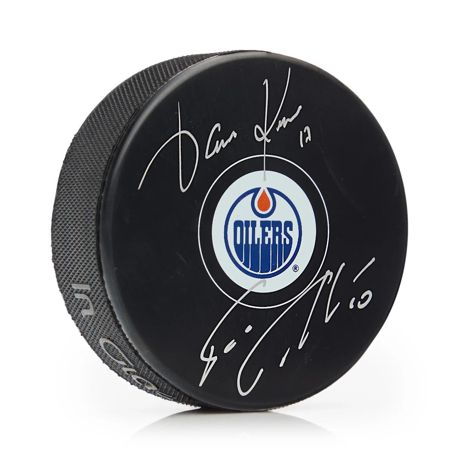 Jari Kurri & Esa Tikkanen Dual Signed Edmonton Oilers Hockey Puck Jari Kurri Puck jari-kurri-esa-tikkanen-dual-hockey, Edmonton Oilers, supplier stock photo
