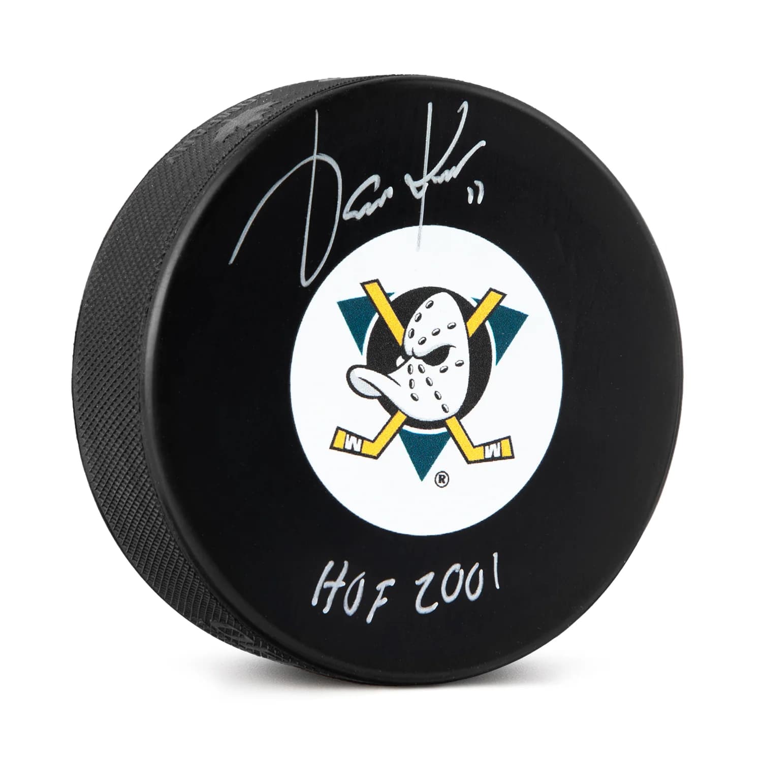 Jari Kurri Signed Anaheim Mighty Ducks Hockey Puck with HOF Note Jari Kurri Puck anaheim-mighty-ducks-hockey-hof-note, supplier stock photo