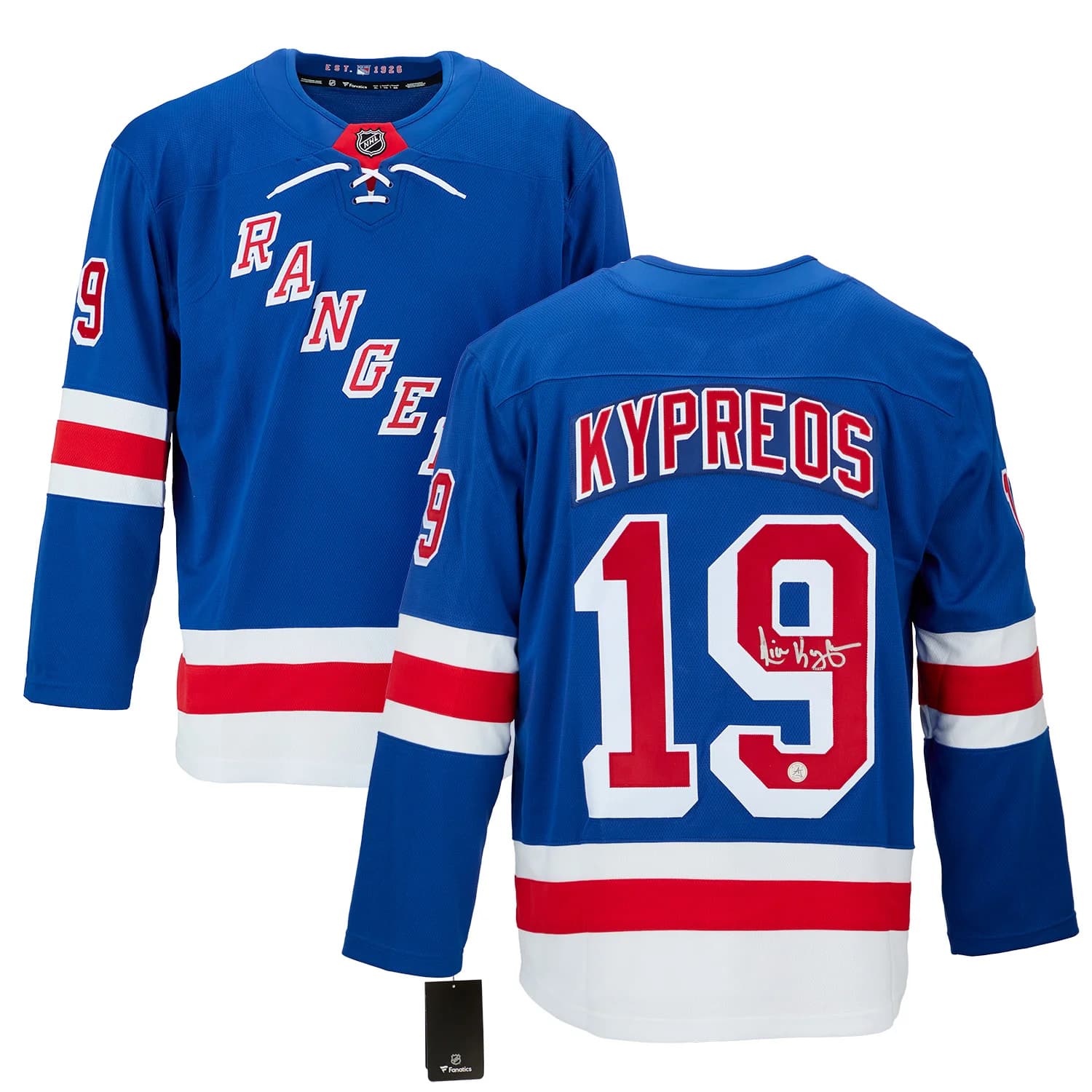 Nick Kypreos Autographed New York Rangers Fanatics Breakaway Jersey Nick Kypreos Jersey breakaway, New York Rangers, view 3, supplier stock photo