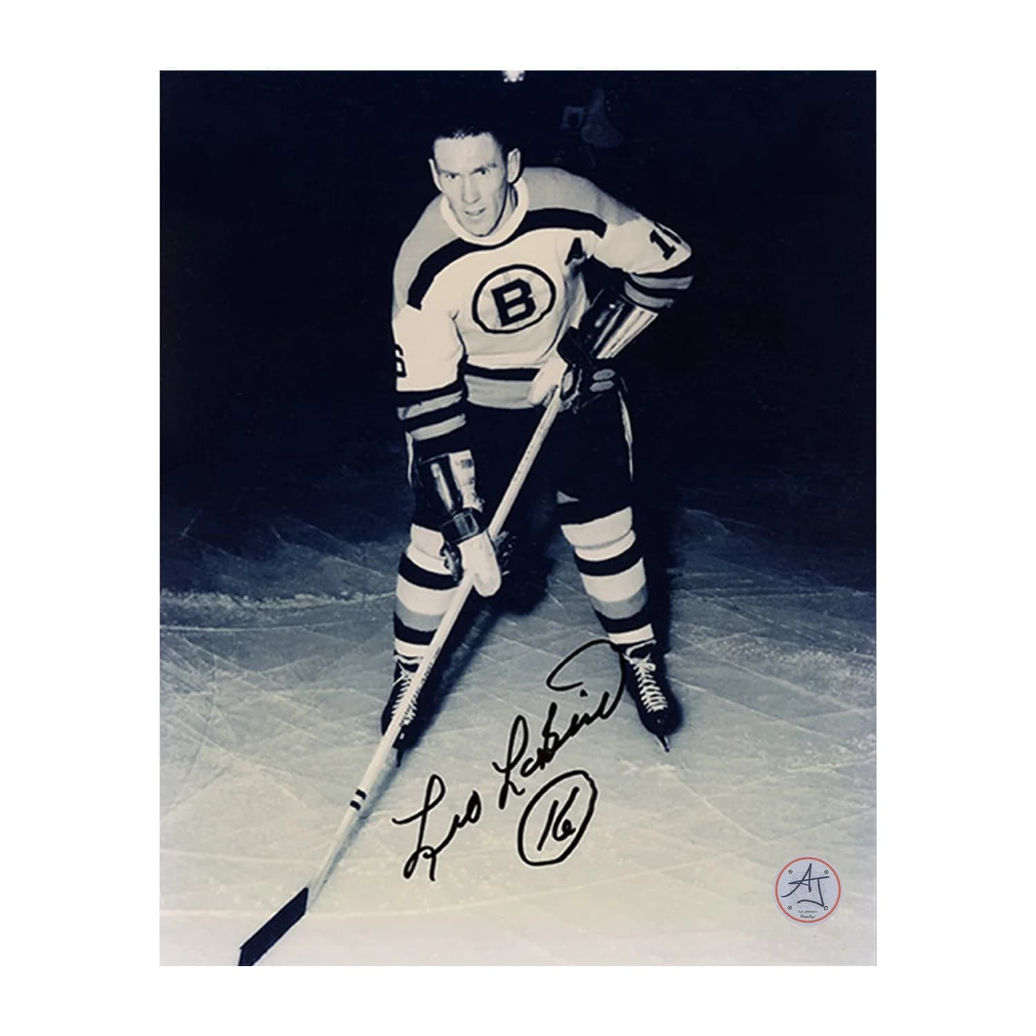 Leo Labine Autographed Boston Bruins Black and White 8x10 Photo Leo Labine Photo 8x10-black-white, Boston Bruins, supplier stock photo