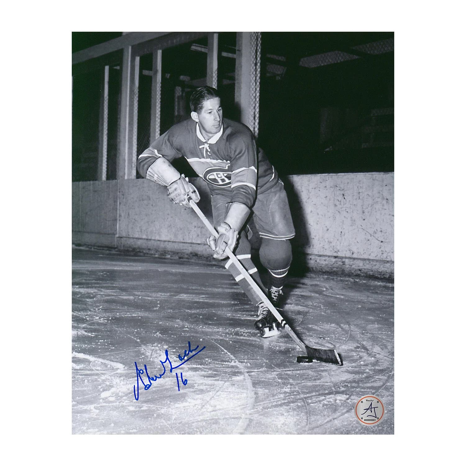 Elmer Lach Autographed Montreal Canadiens Black & White Action 8x10 Photo Elmer Lach Photo 8x10-black-white-action, Montreal Canadiens, supplier stock photo