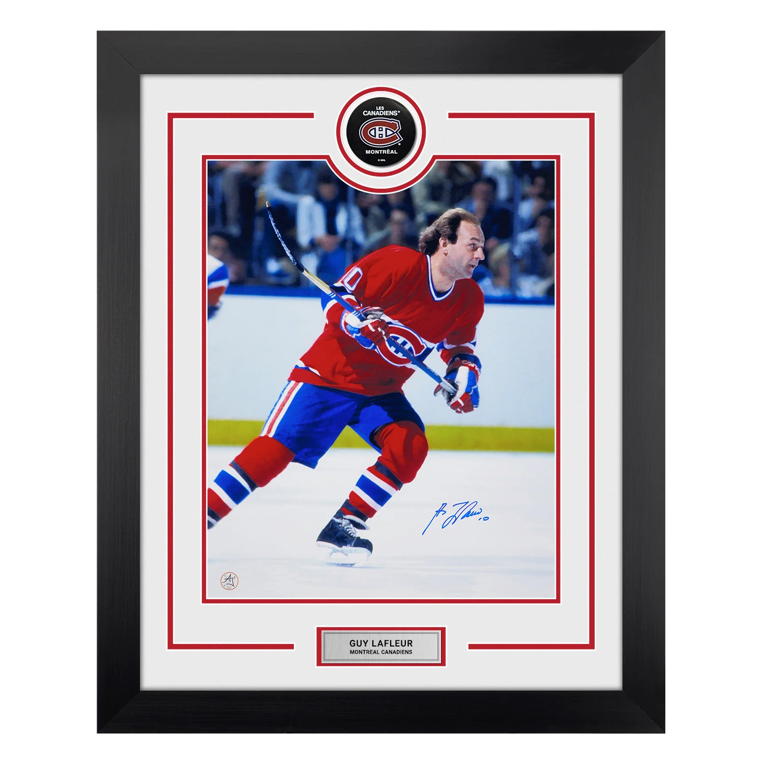 Guy LaFleur Signed Montreal Canadiens Puck Logo 26x32 Frame Guy Lafleur Puck 26x32-guy-lafleur-logo-frame, Montreal Canadiens, supplier stock photo
