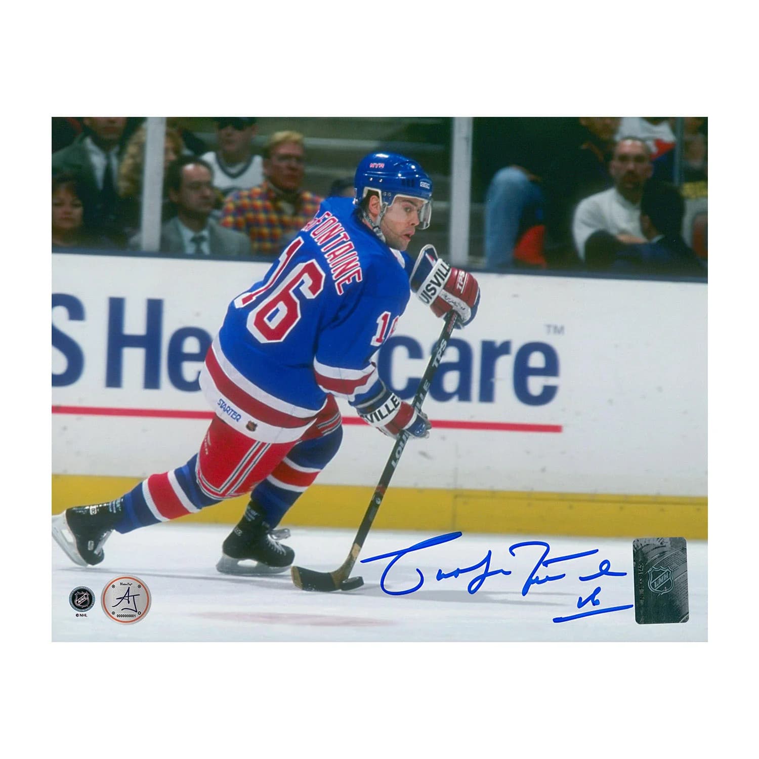 Pat LaFontaine Autographed New York Rangers Stickhandling 8x10 Photo Pat LaFontaine Photo 8x10-stickhandling, New York Rangers, supplier stock photo