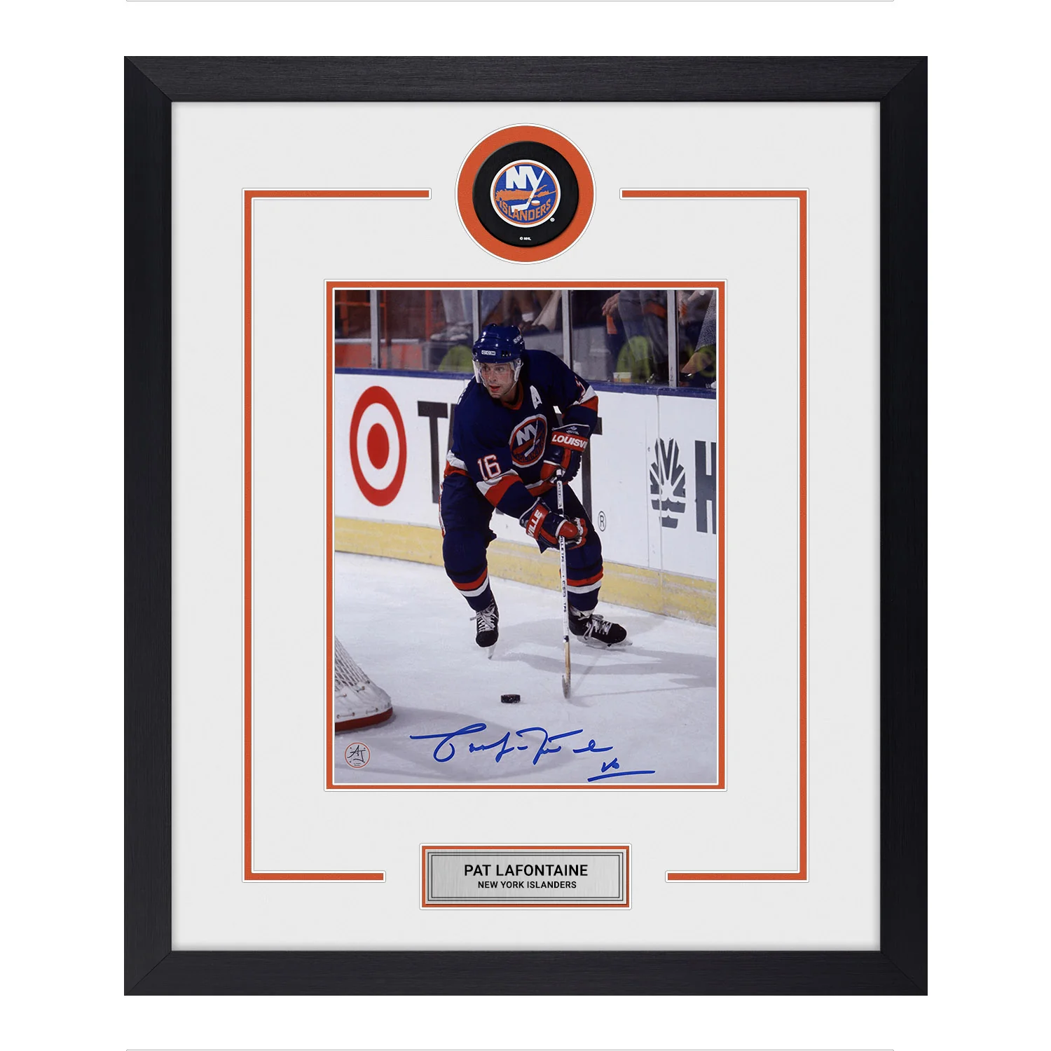 Pat LaFontaine Signed New York Islanders Puck Logo 23x27 Frame Pat LaFontaine Puck 23x27-logo-frame, New York Islanders, supplier stock photo