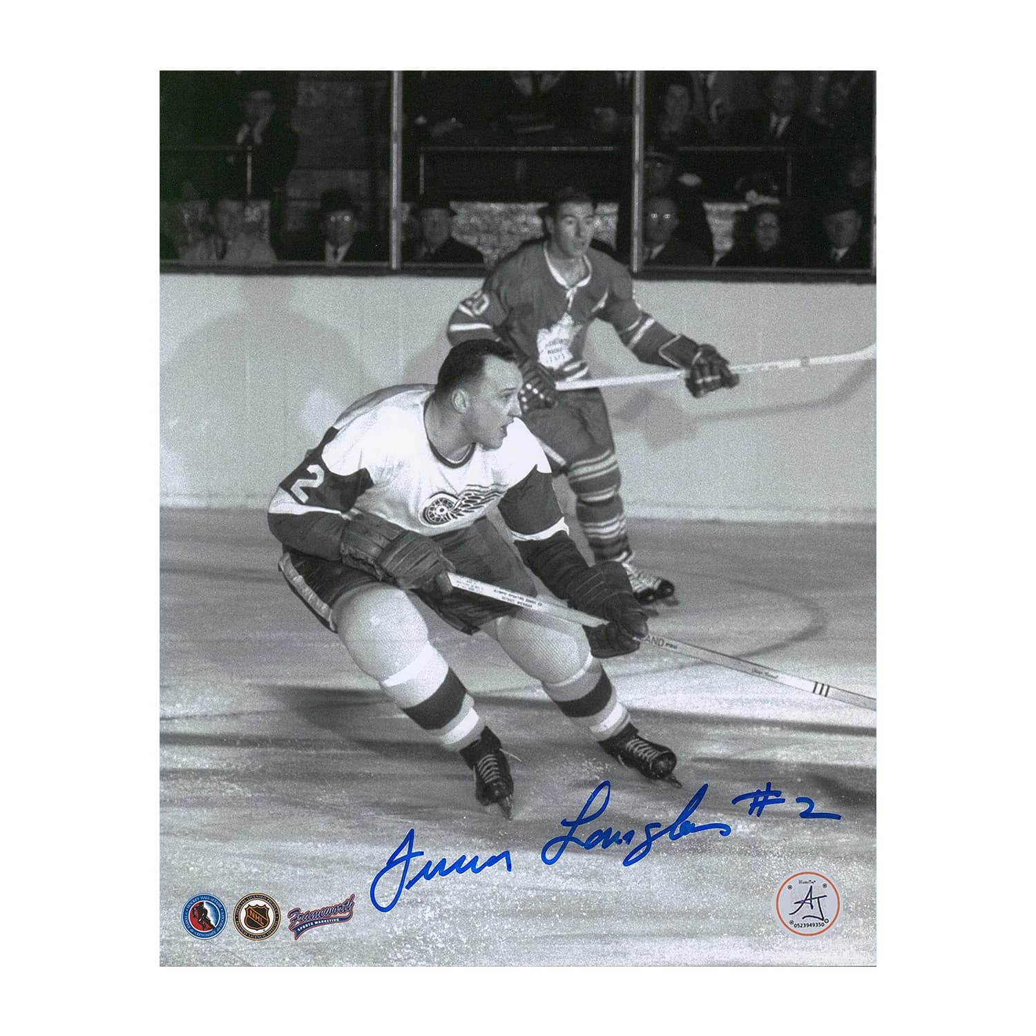 Junior Langlois Autographed Detroit Red Wings Black & White Action 8x10 Photo Junior Langlois Photo 8x10-black-white-action, Detroit Red Wings, supplier stock photo