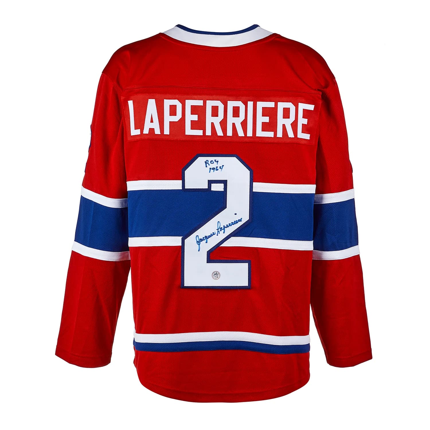 Jacques Laperriere Signed Montreal Canadiens Fanatics Jersey with ROY Note Jacques Laperriere Jersey roy-note, Montreal Canadiens, supplier stock photo