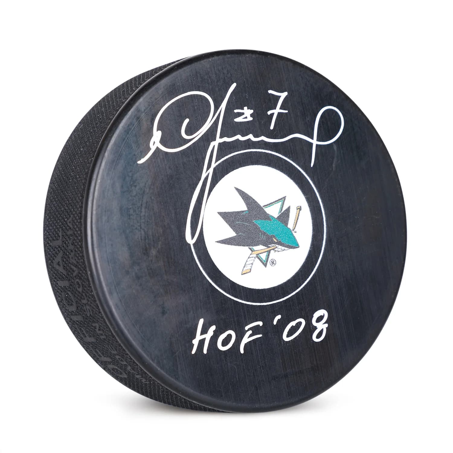 Igor Larionov Signed San Jose Sharks Hockey Puck with HOF Note Igor Larionov Puck hockey-hof-note, San Jose Sharks, supplier stock photo