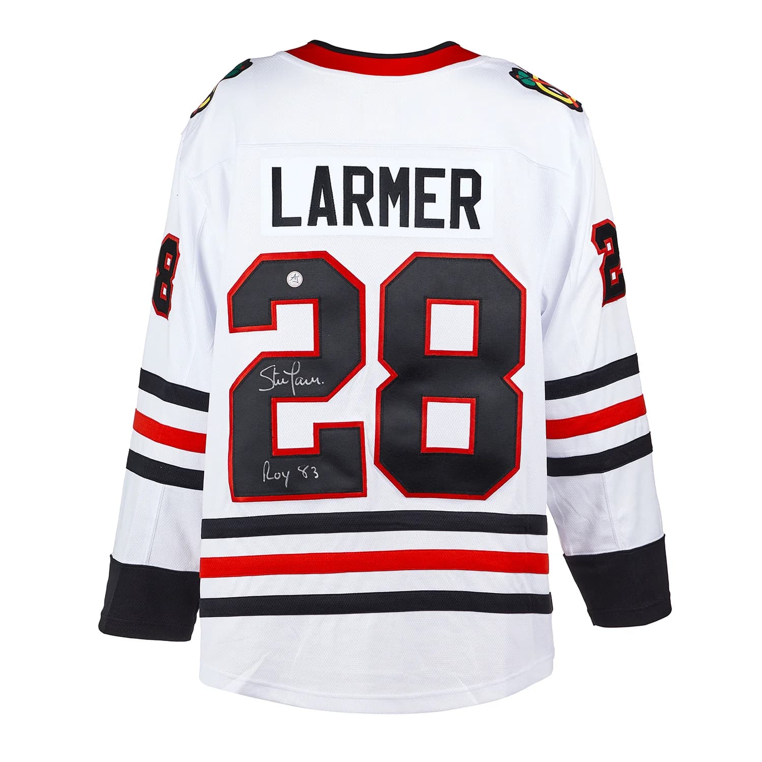 Steve Larmer Signed Chicago Blackhawks White Fanatics Breakaway Jersey Steve Larmer Jersey white-breakaway, Chicago Blackhawks, supplier stock photo