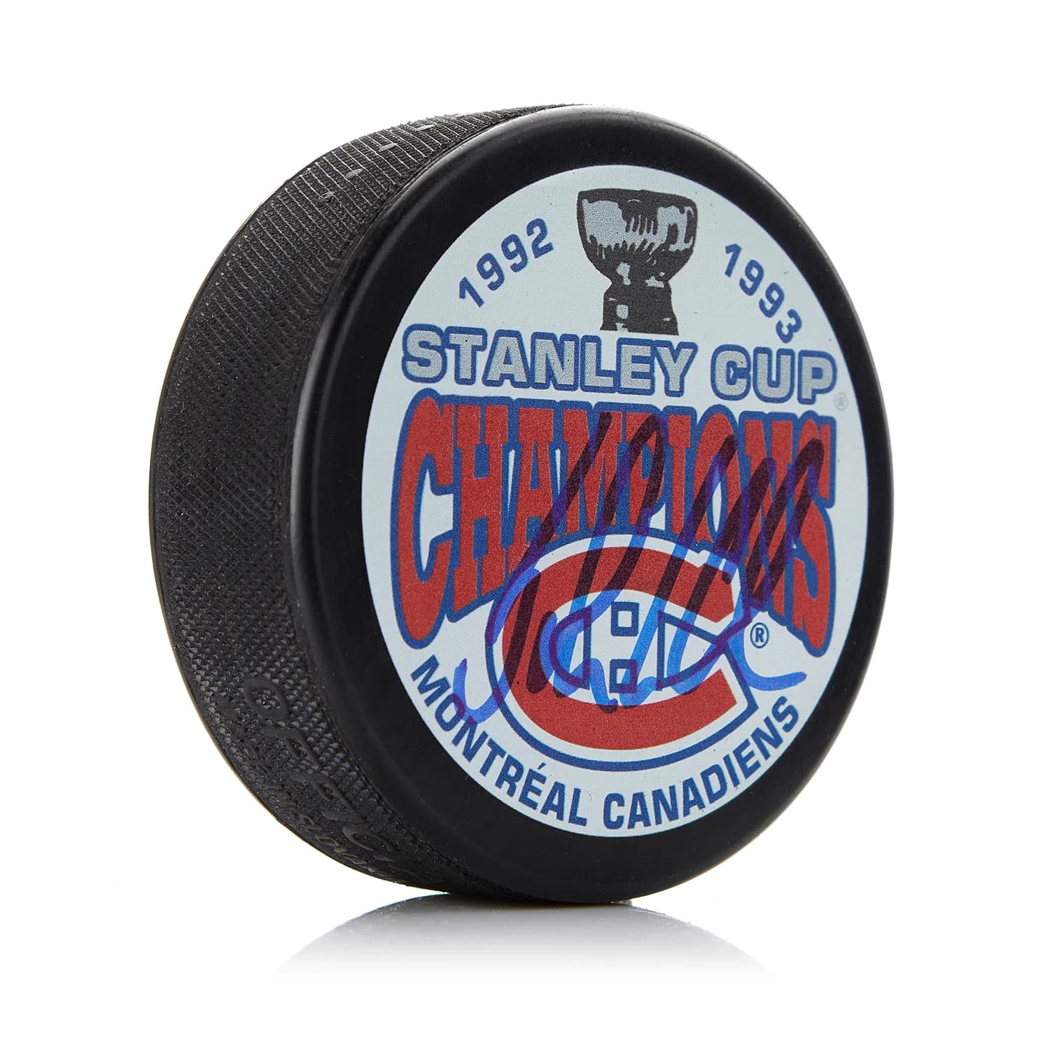 John LeClair Montreal Canadiens Signed 1993 Stanley Cup Champs Puck John LeClair Puck 1993-stanley-cup-champs, Montreal Canadiens, supplier stock photo