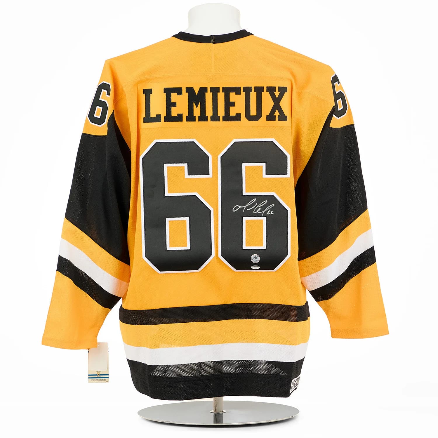 Mario Lemieux Signed Pittsburgh Penguins Yellow Rookie Vintage CCM Jersey Mario Lemieux Jersey yellow-rookie-vintage-ccm, Pittsburgh Penguins, supplier stock photo