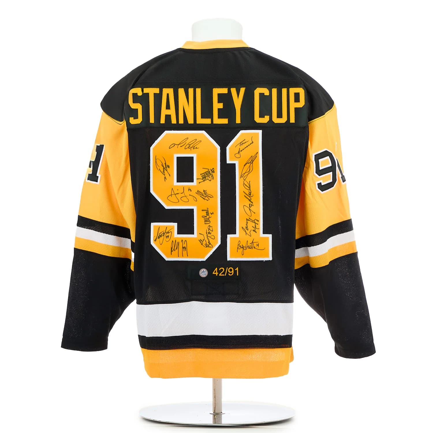 Pittsburgh Penguins Team Signed 1991 Stanley Cup adidas Jersey #42/91 Jersey team-1991-stanley-cup-adidas-42, Pittsburgh Penguins, supplier stock photo