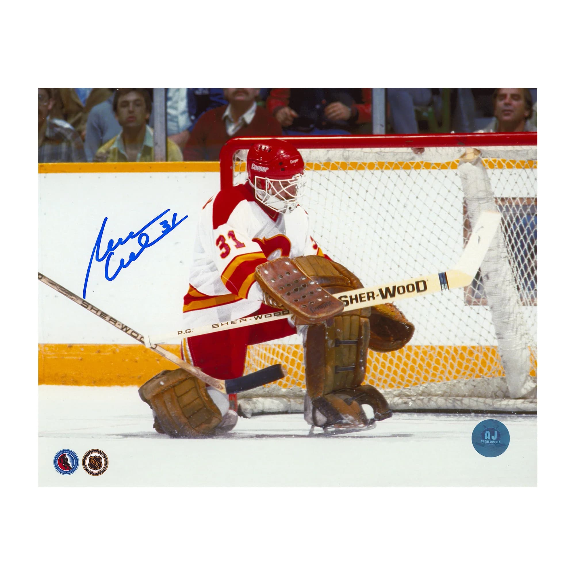 Reggie Lemelin Autographed Calgary Flames Kick Save 8x10 Photo Reggie Lemelin Photo 8x10-kick-save, Calgary Flames, supplier stock photo