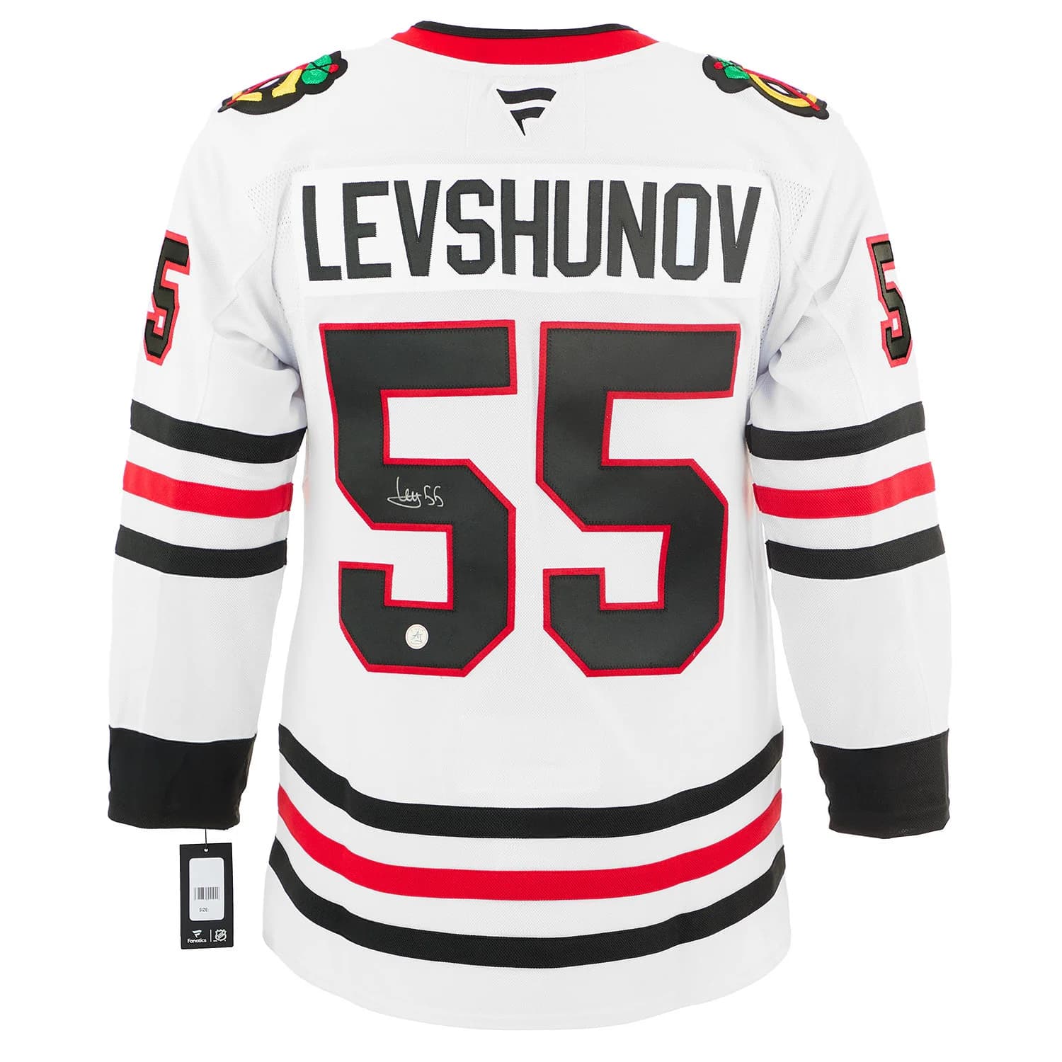 Artyom Levshunov Signed Chicago Blackhawks White Fanatics Premium Jersey Artyom Levshunov Jersey white-premium, Chicago Blackhawks, supplier stock photo