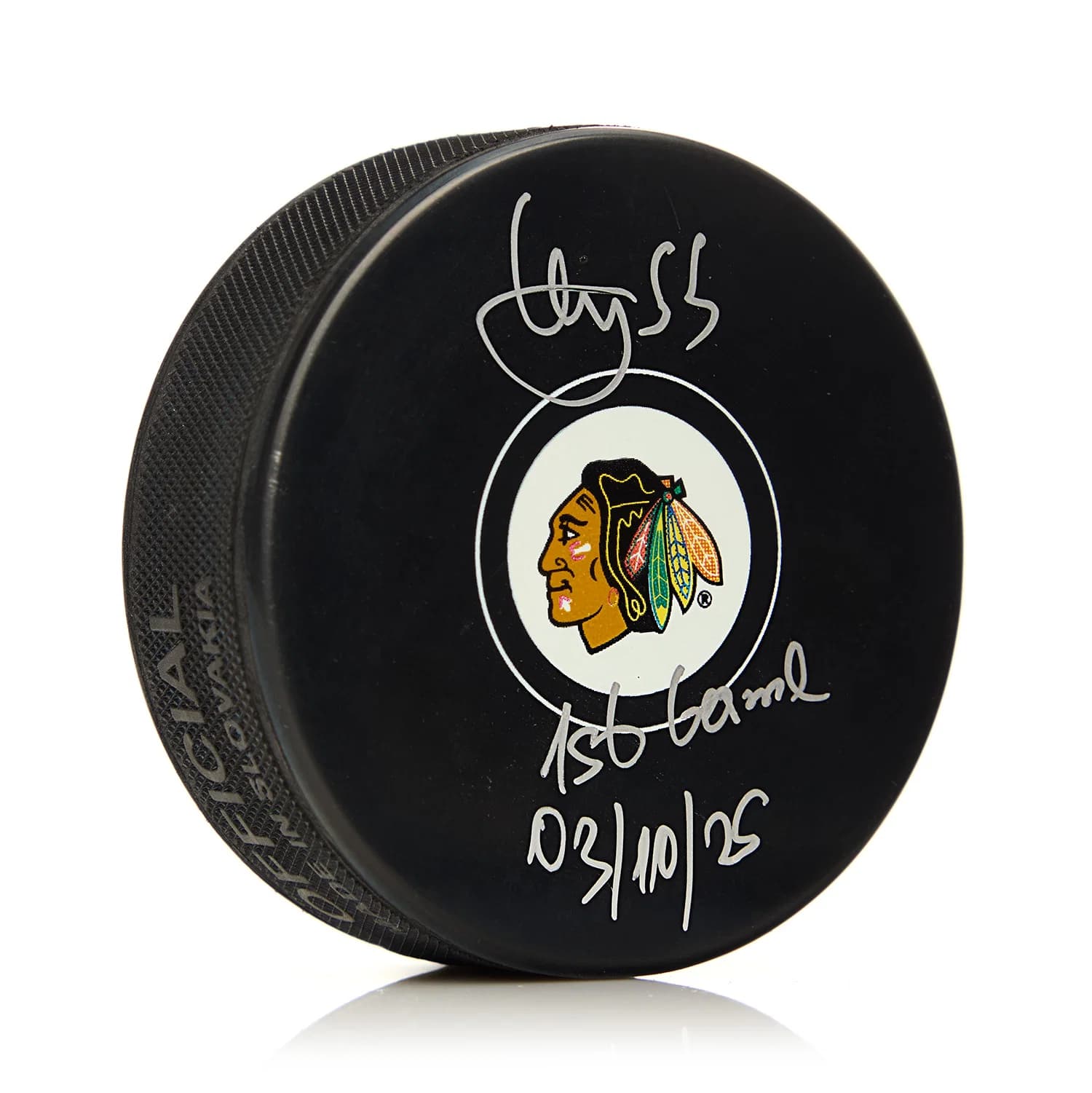 Artyom Levshunov Chicago Blackhawks Signed & Dated 1st Game Puck Artyom Levshunov Puck dated-1st-game, Chicago Blackhawks, supplier stock photo