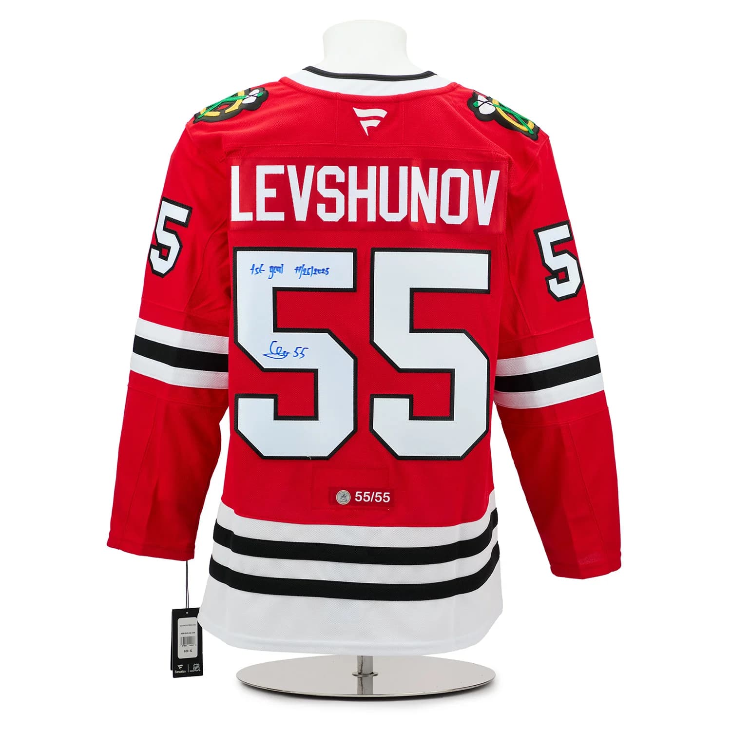 Artyom Levshunov Chicago Blackhawks Signed & Dated 1st Goal Jersey 55/55 Artyom Levshunov Jersey artyom-levshunov-dated-1st-goal-55, Chicago Blackhawks, supplier stock photo