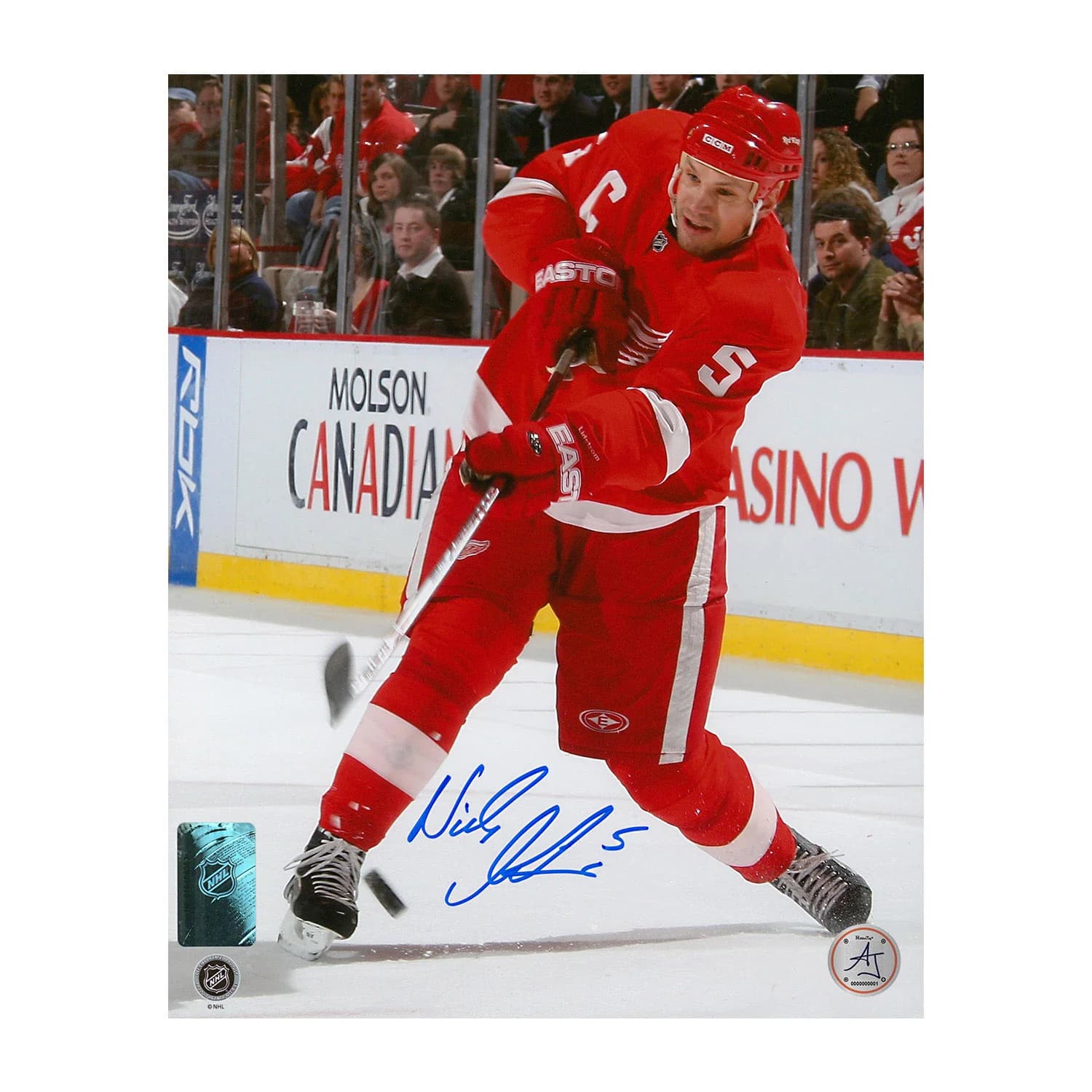 Nicklas Lidstrom Autographed Detroit Red Wings Slapshot 8x10 Photo Nicklas Lidstrom Photo 8x10-slapshot, Detroit Red Wings, supplier stock photo