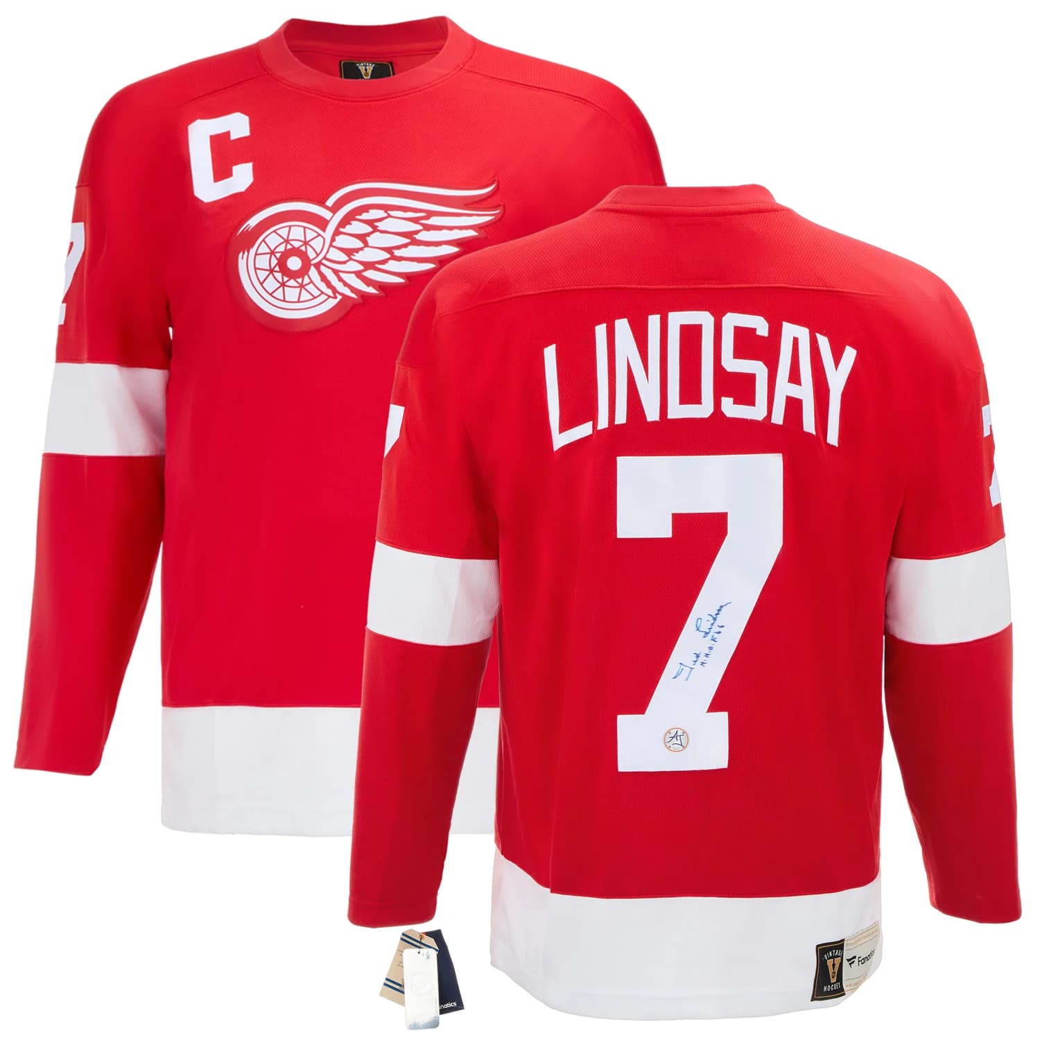 Ted Lindsay Signed Detroit Red Wings Fanatics Throwback Jersey Ted Lindsay Jersey throwback, Detroit Red Wings, view 3, supplier stock photo