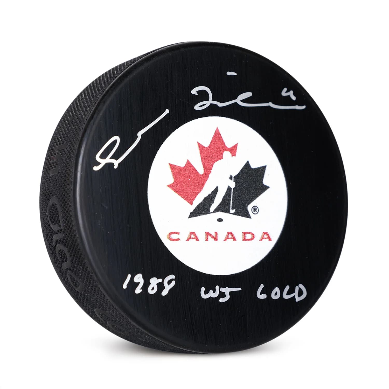 Trevor Linden Signed Team Canada Hockey Puck with 1988 WJ Gold Note Trevor Linden Puck team-canada-hockey-1988-wj-gold, supplier stock photo