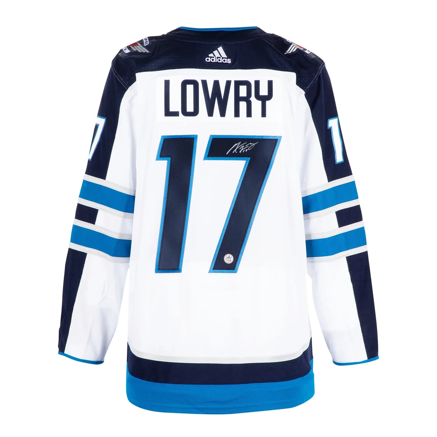 Adam Lowry Autographed Winnipeg Jets White adidas Jersey Adam Lowry Jersey adam-lowry-winnipeg-jets-white-adidas, Winnipeg Jets, supplier stock photo