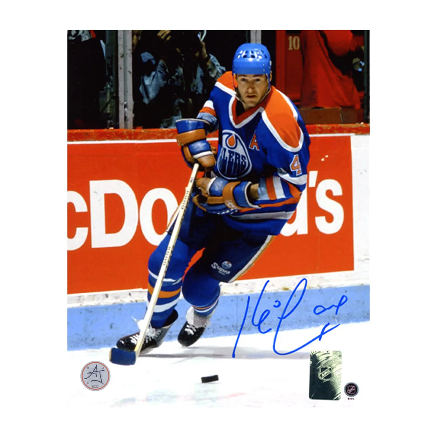 Kevin Lowe Autographed Edmonton Oilers Puck Rush 8x10 Photo Kevin Lowe Puck 8x10-rush, Edmonton Oilers, supplier stock photo