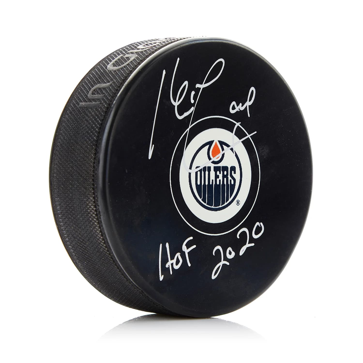 Kevin Lowe Signed Edmonton Oilers Hockey Puck with HOF Note Kevin Lowe Puck hockey-hof-note, Edmonton Oilers, supplier stock photo